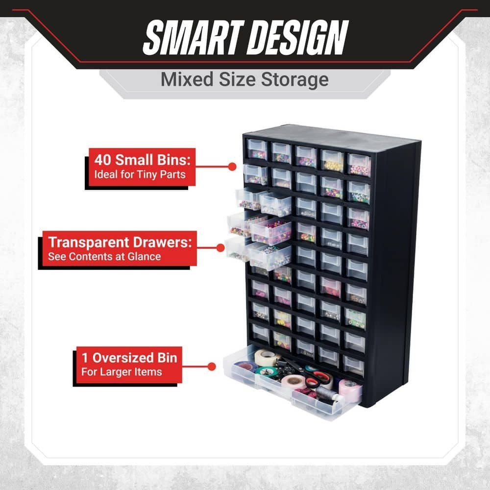 17.5 In. 41-Compartment Hardware Storage Small Parts Organizer in Black
