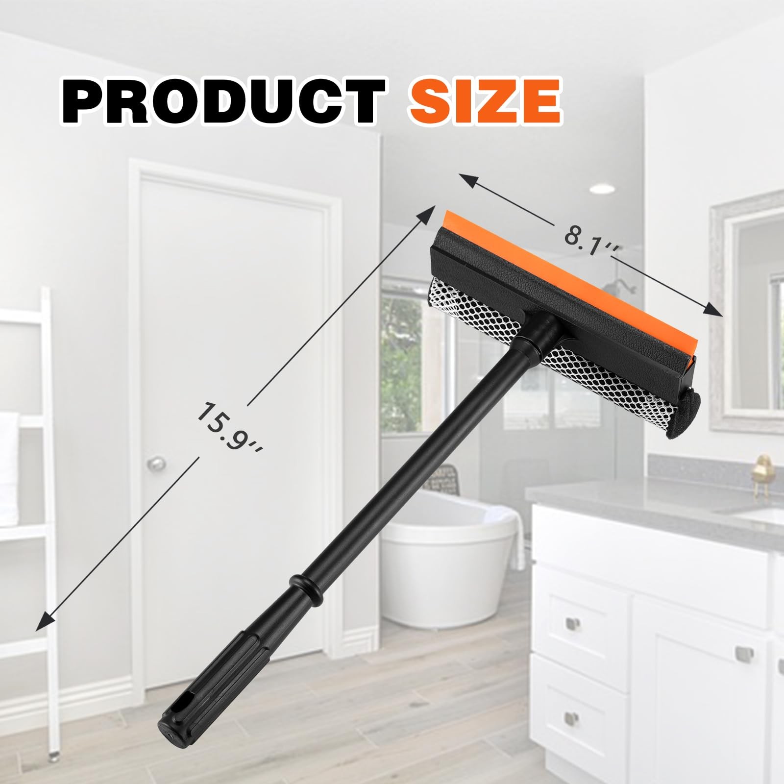 Gas Station Window Squeegee, 16 Inch Handle, 2 In 1 Car Glass Cleaner