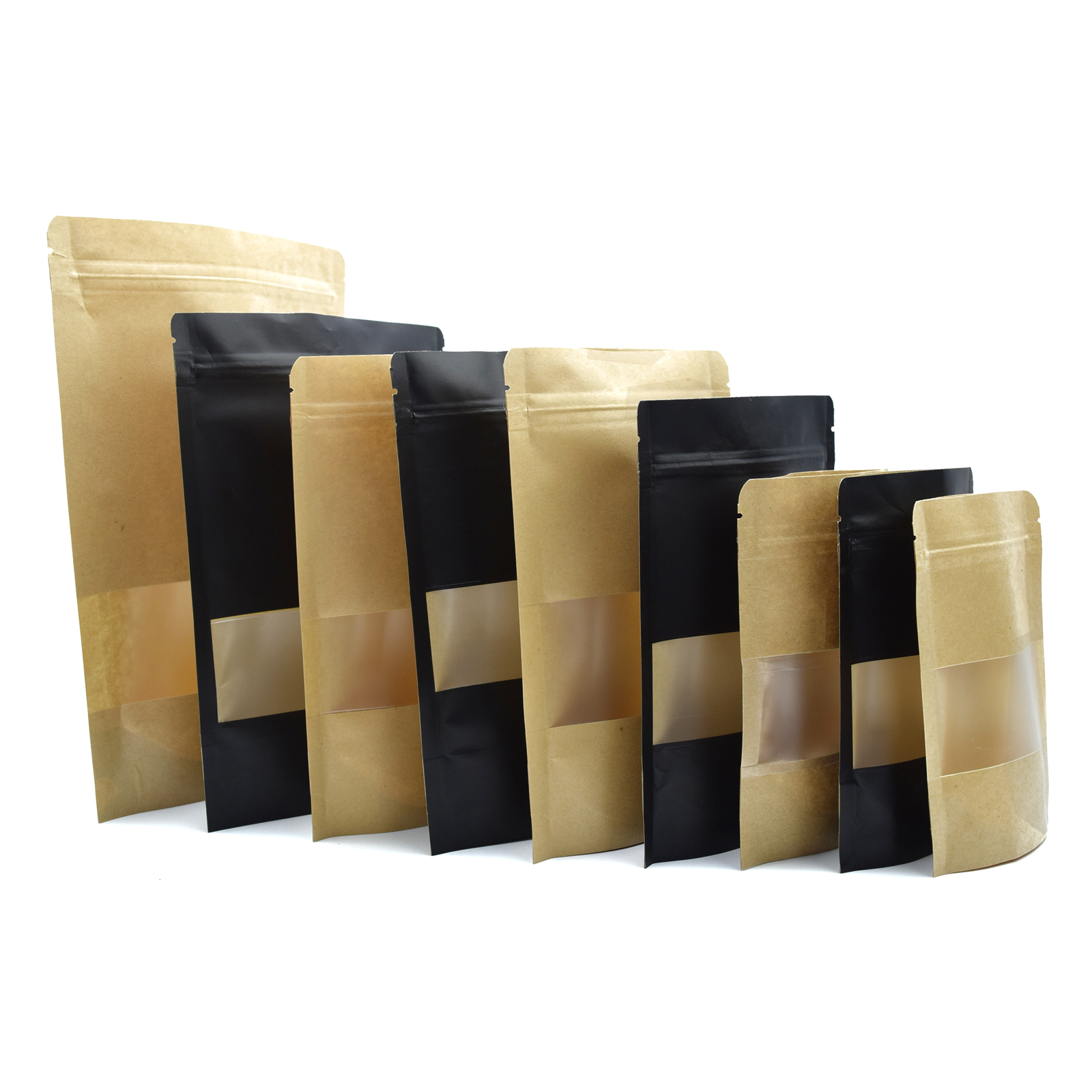 100 Kraft Paper Stand Up Pouches Plastic Window, Zipper Seal Party Favor Bags
