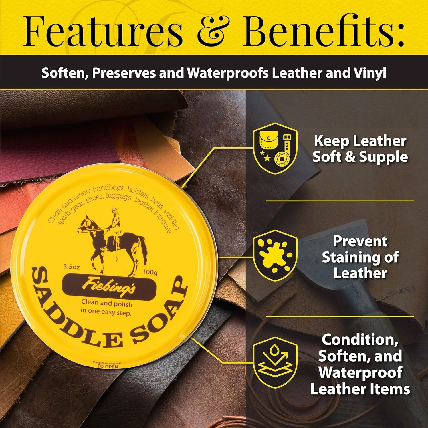 Natural Unscented Saddle Soap 3.5oz – Clean, Soften & Shine All Leather Items