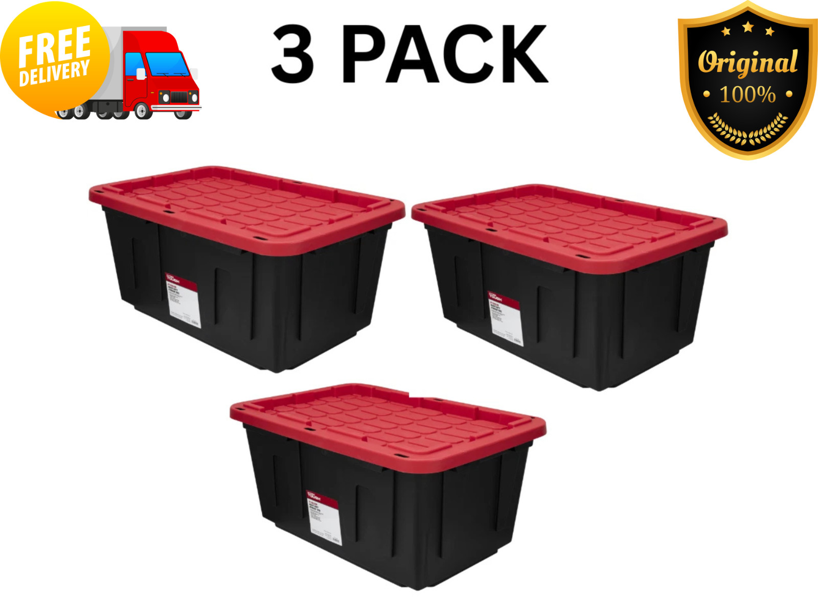 Hyper Tough 27 Gallon Storage Bin Snap Lid Plastic Container 3 Pack