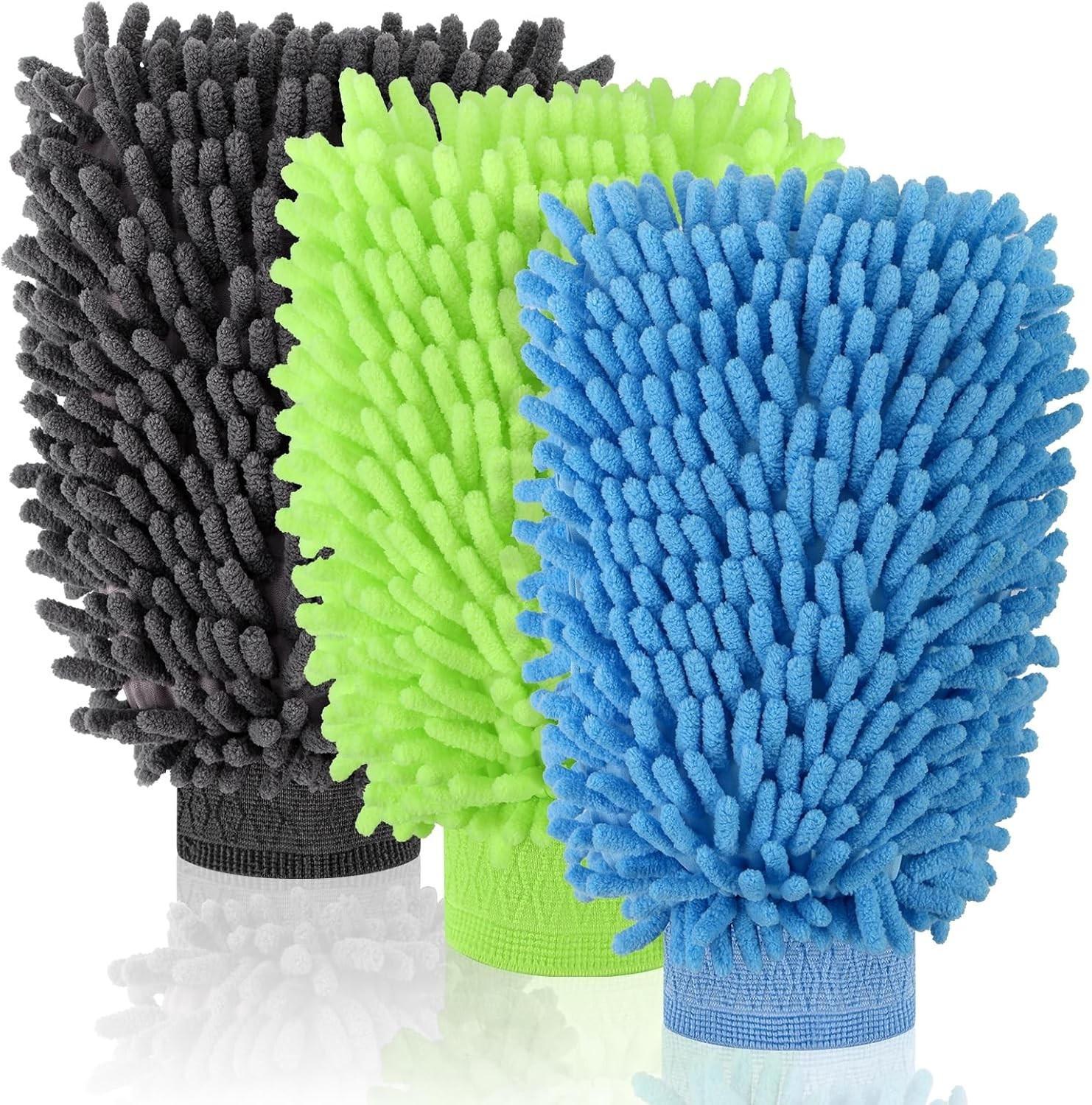 3 Pack Microfiber Car Wash Gloves Highly Absorbent Scratch Free Wash Mitts