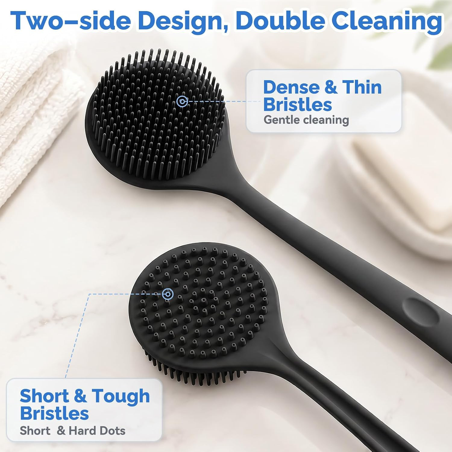 Manmihealth Silicone Back Scrubber (Thin Bristles) & Shower Face Brush Set(3Pcs)