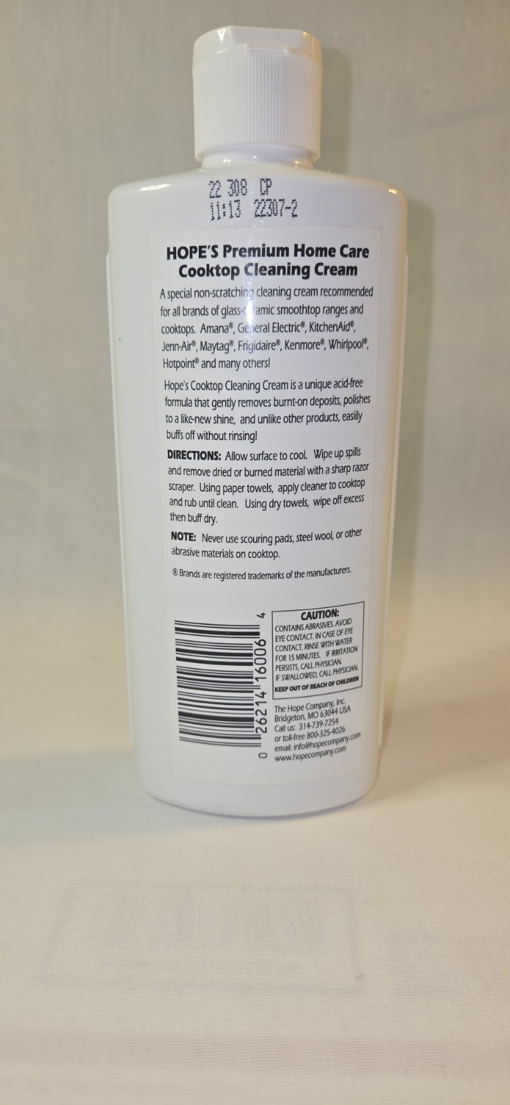 Hope’s Cooktop Cleaning Cream 10 Oz Net Weight (8 Fl Oz), Pack of 1