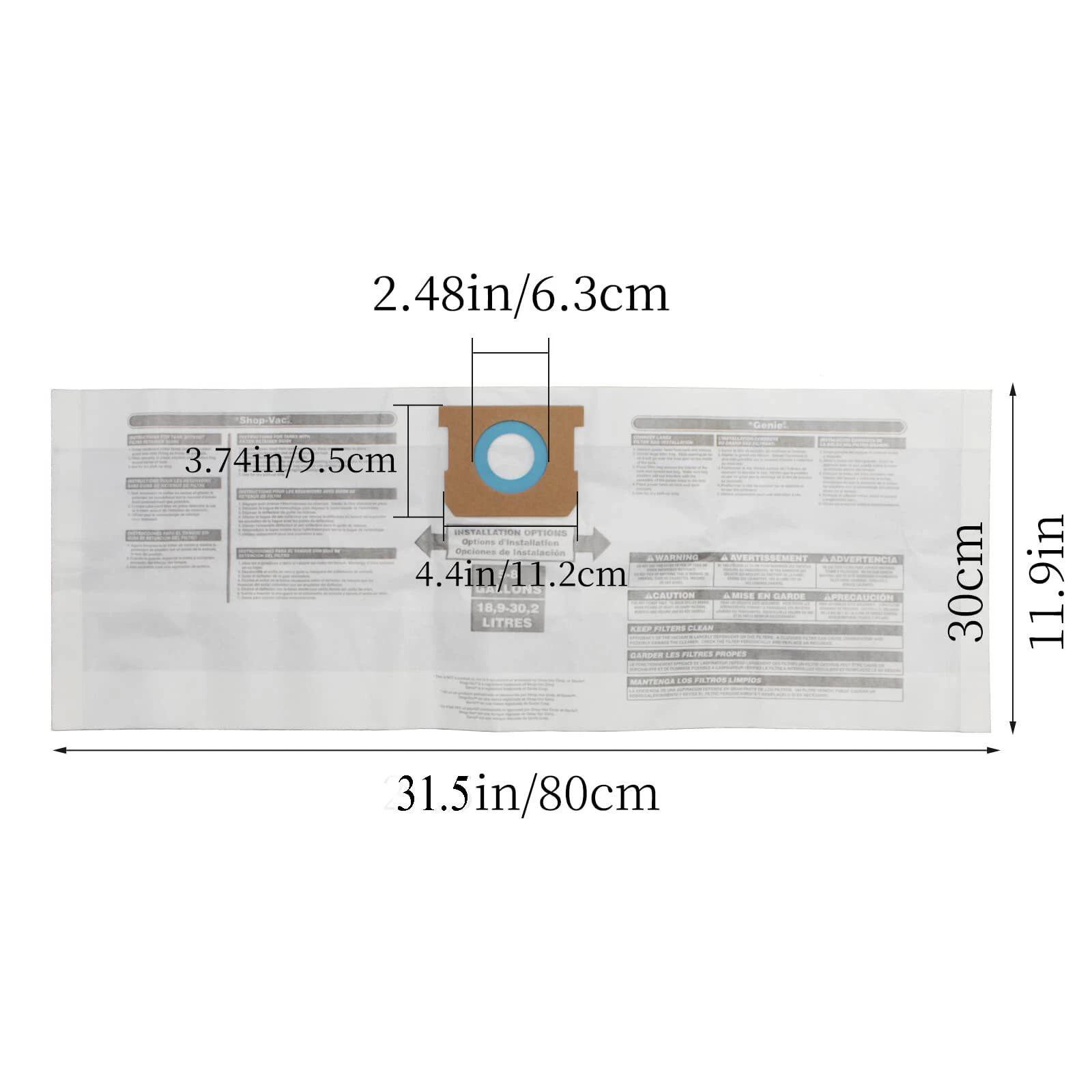 5 Pack Vacuum Cleaner Dust Collection Bags Fit For Ridgid VF3503, VF2004