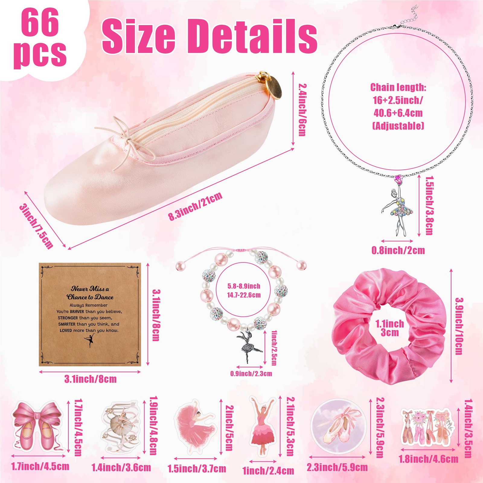 Y1tvei Ballerina Shoe Makeup Bag 7.8 inches x 2.7 x 1.9 inches, Pink