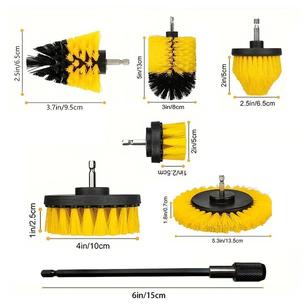 7Pcs Drill Brush Attachment Set Power Scrubber Cleaning Kit Carpet Glass Tile