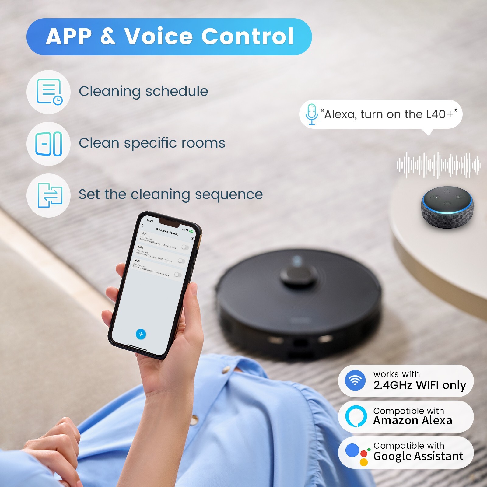 AIRROBO L40+ Robot Vacuum and Mop Self-Empty Home Mapping 3000Pa 180Min 3.5L