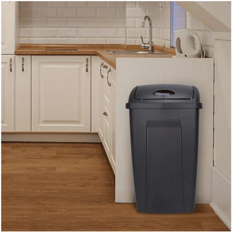 13 Gallon Trash Can, Plastic Swing Top Kitchen Trash Can, Black