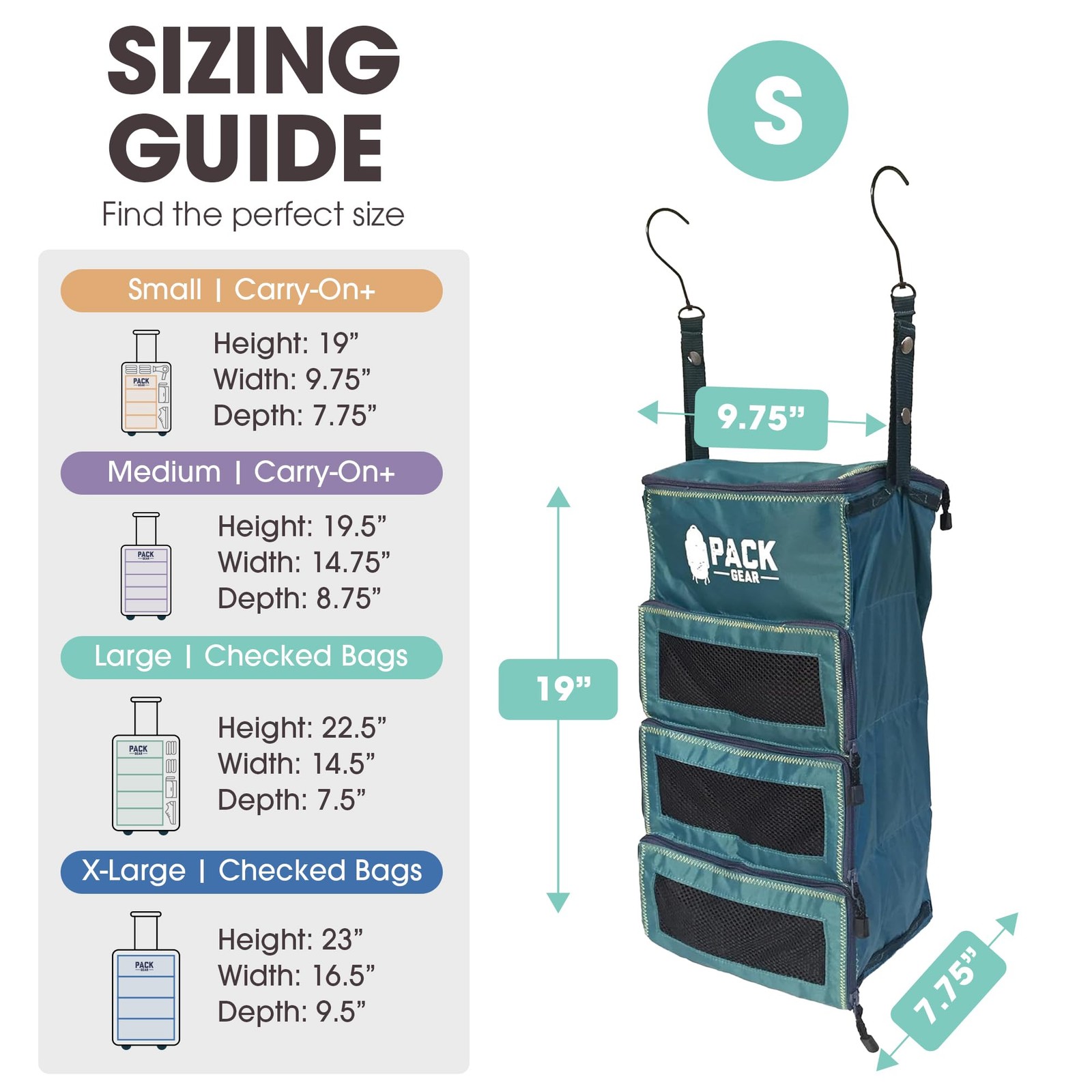 Hanging Luggage Organizer 9.75″ X 7.75″ X 19″ – Mesh Windows for Easy Packing