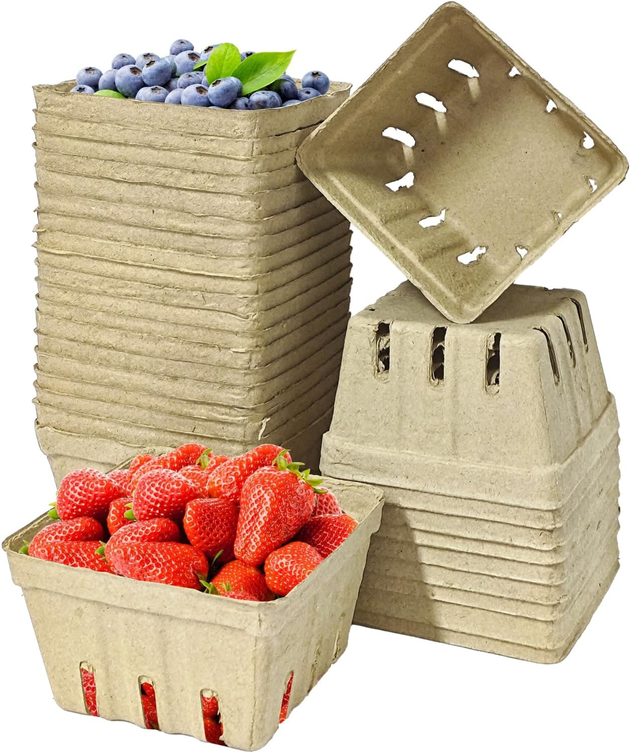 30 Pack Natural Pulp Fiber Berry Baskets Vented Produce Containers Small