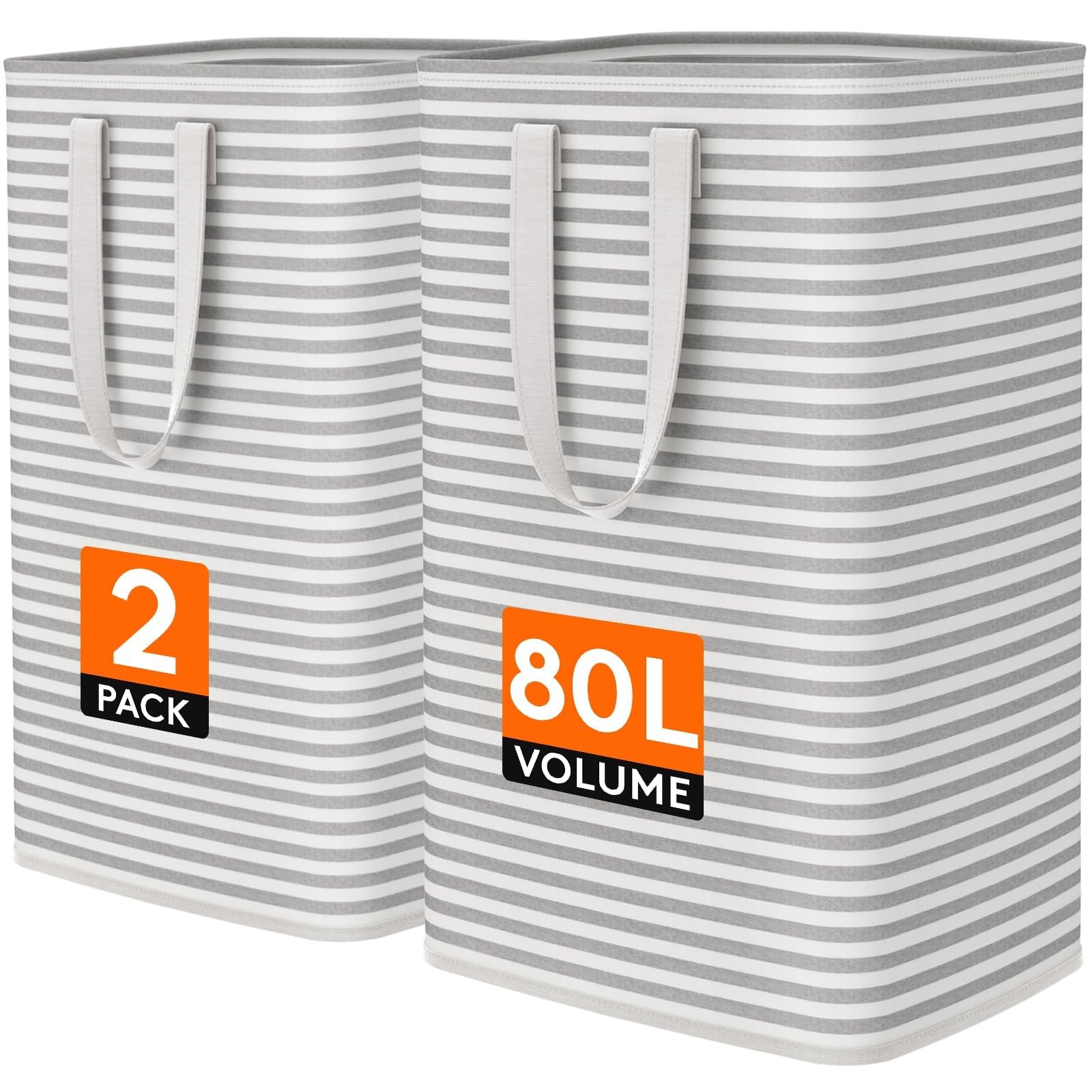 2 Pack Laundry Basket 80l Each, Collapsible Clothes Hamper With Reinforced