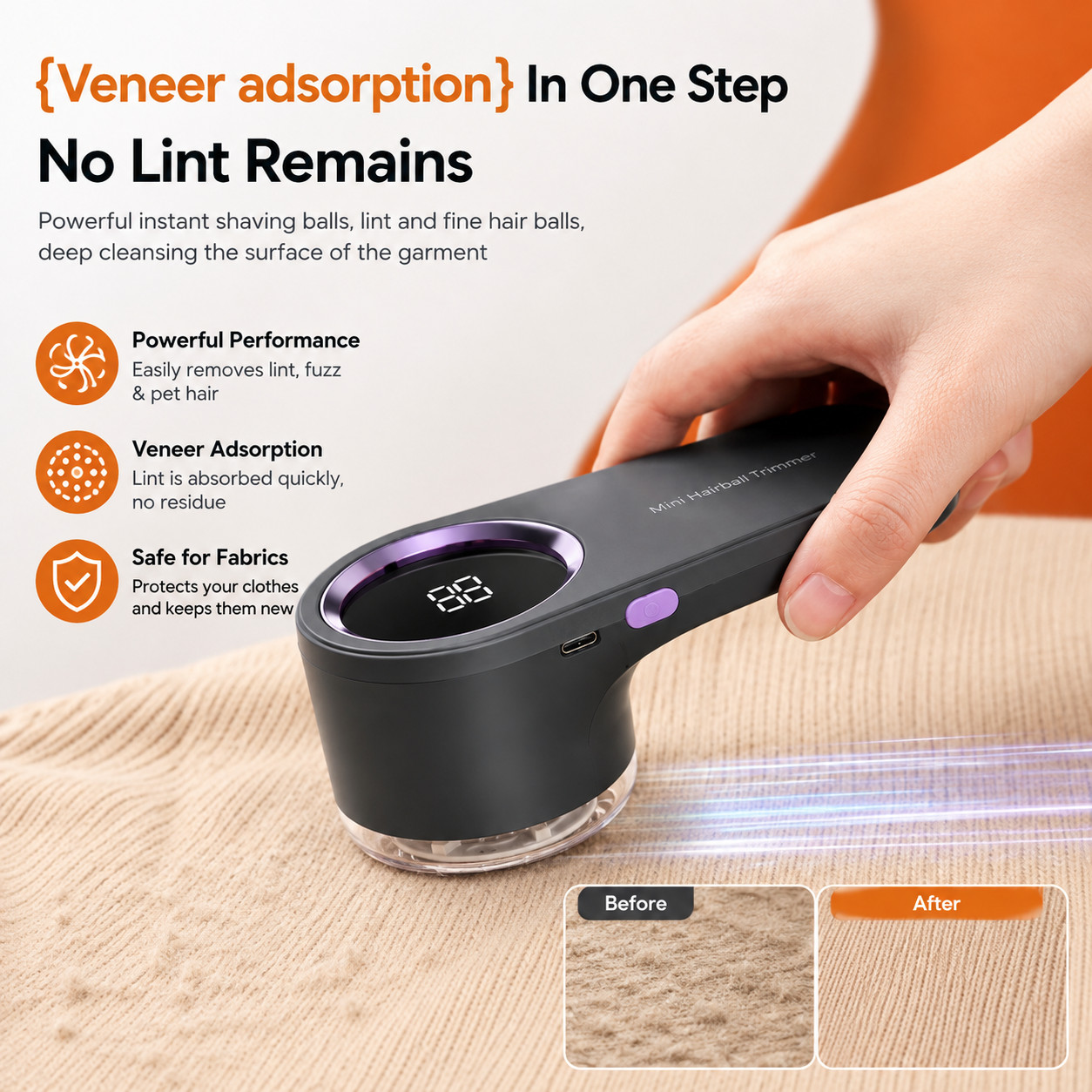 Rechargeable Fabric Shaver Lint Remover USB Electric Fuzz Pill Remover LED