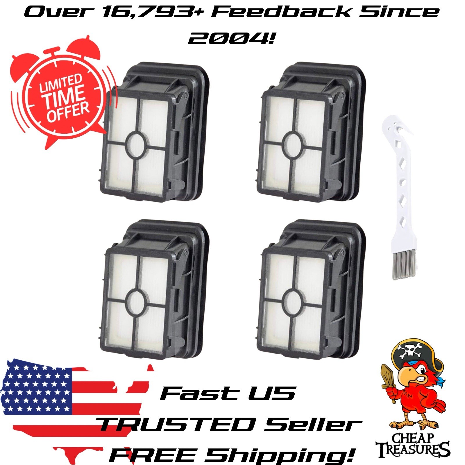 4 Pack Replacement Filter for Bissell 1866 Cross Wave Wet Dry Cleaner Max Pet