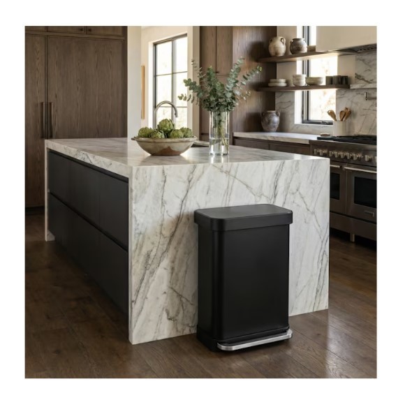 Simplehuman 55L rectangular step can with liner pocket matte black steel