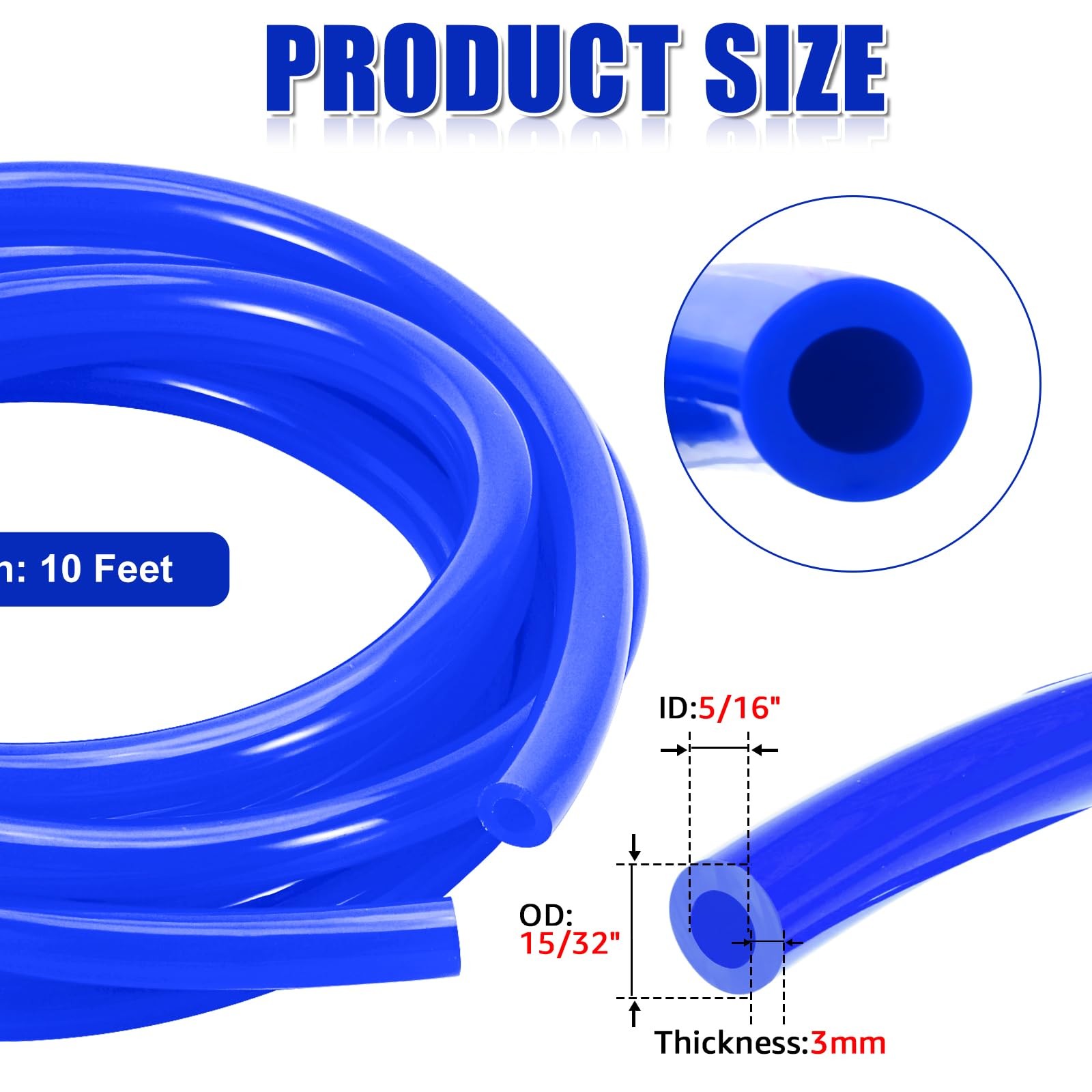 10 FT 5/16 Inch ID Beer CO2 Gas Line Tubing Blue PVC with 4 PCS Hose Clamps