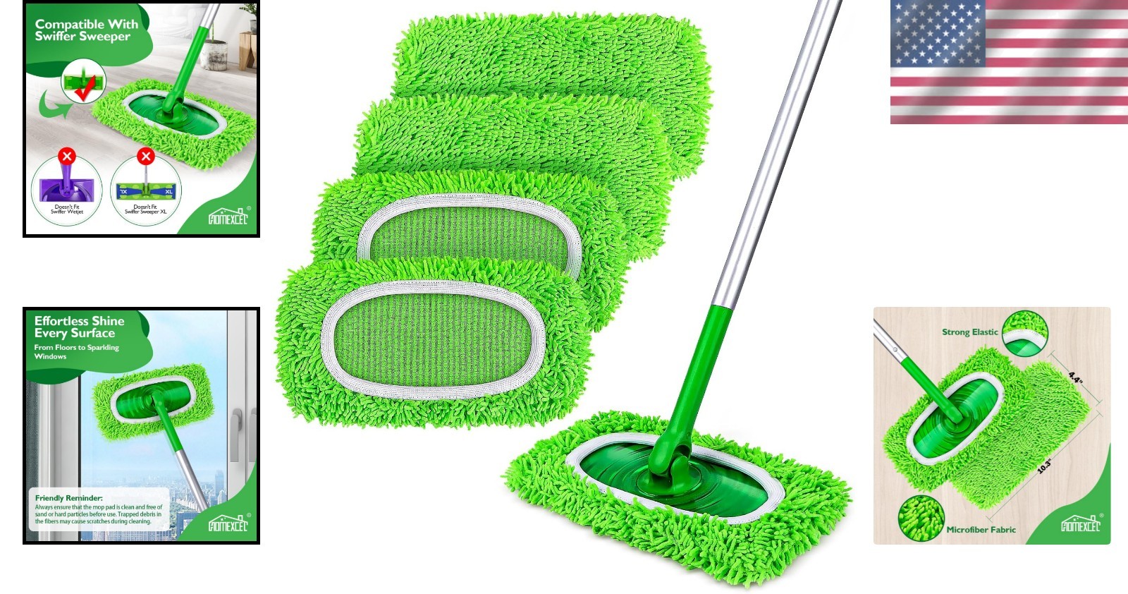 Washable Microfiber Mop Pads – Perfect for All Floor Types, Pack of 4