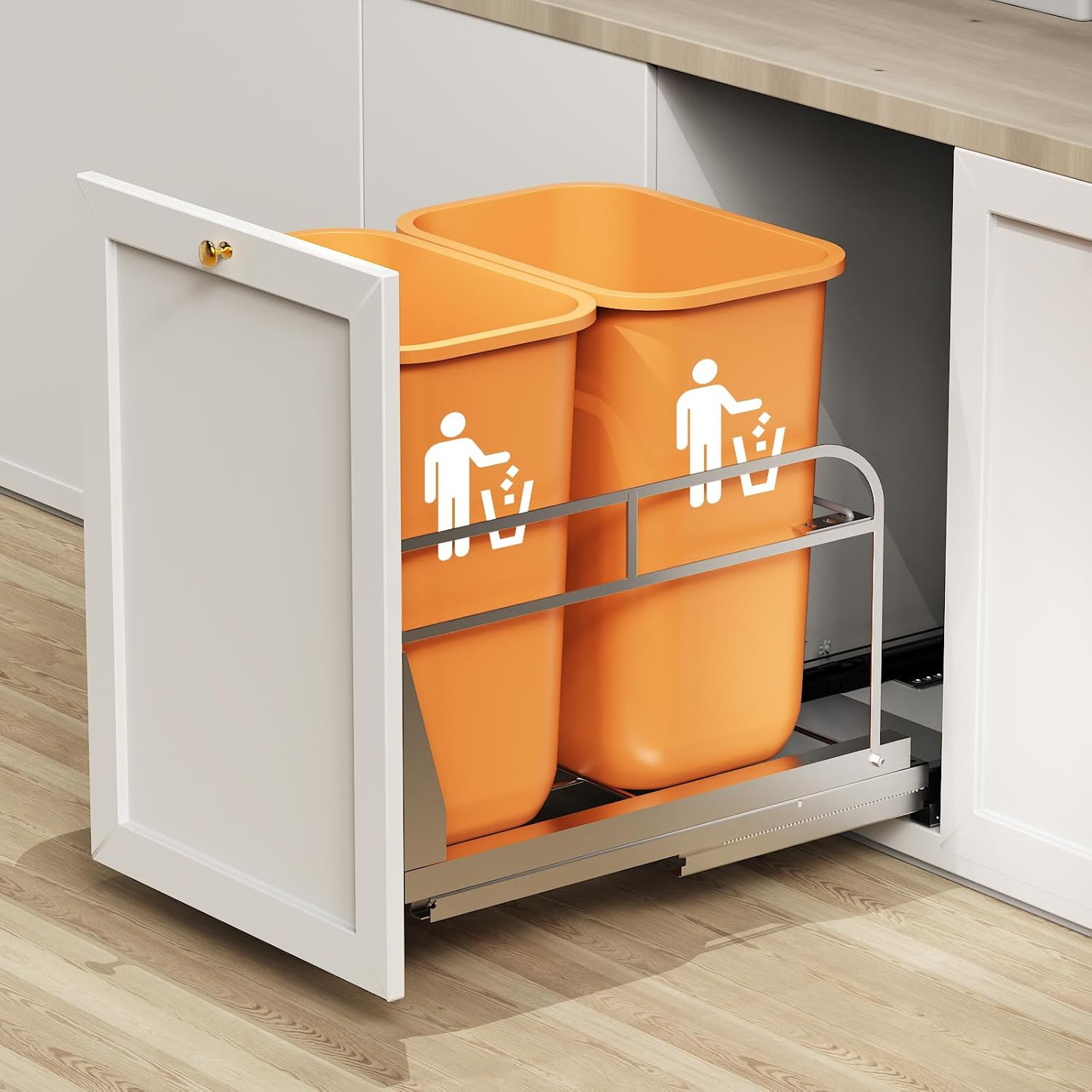 Under Cabinet Dual Pull Out Trash Can Kit for Kitchen – 17″W x 24″D Required
