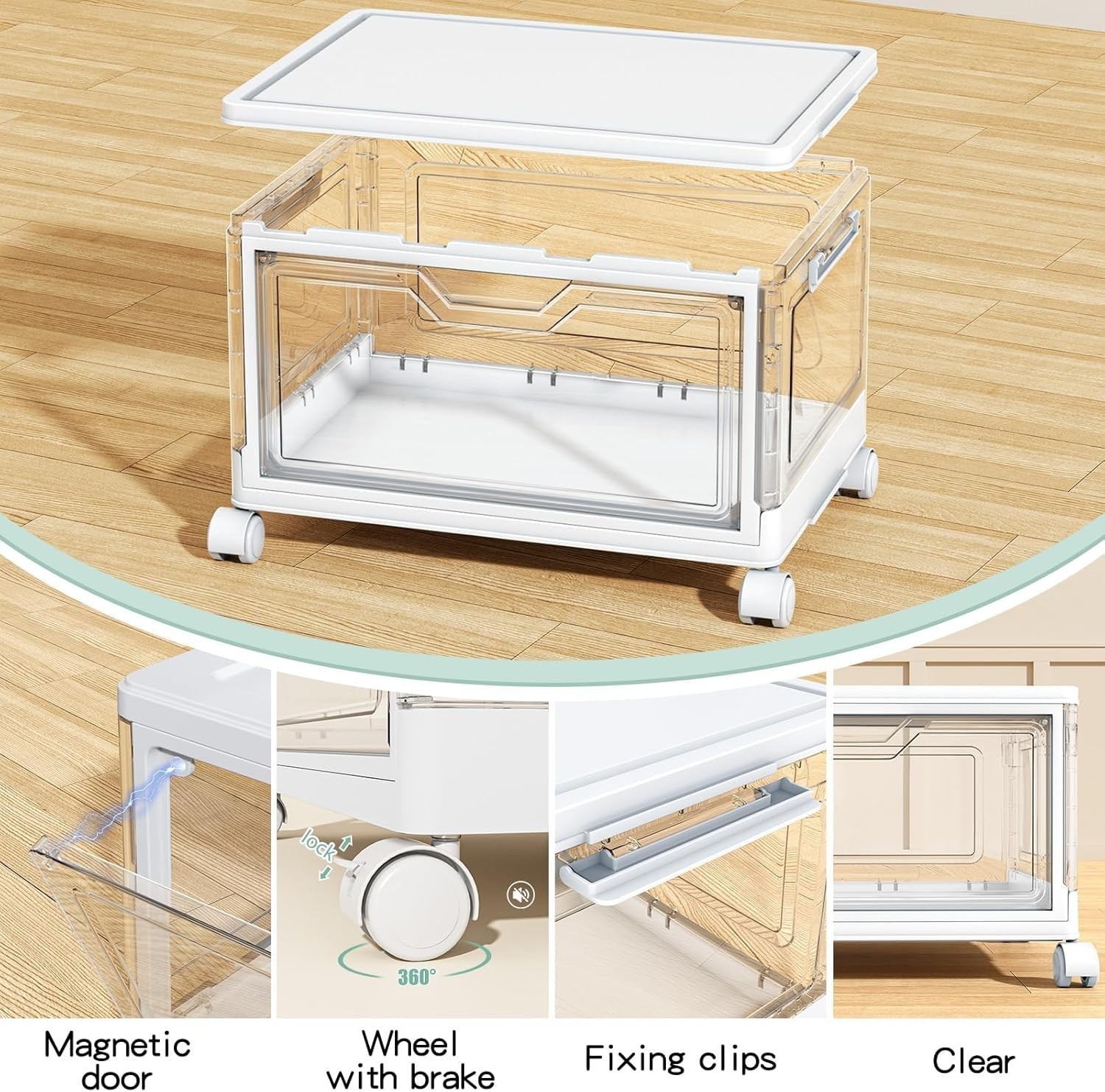 Clear Storage Bins with Lids – 4 Tier Plastic Bins with Wheels, Stackable Sto…