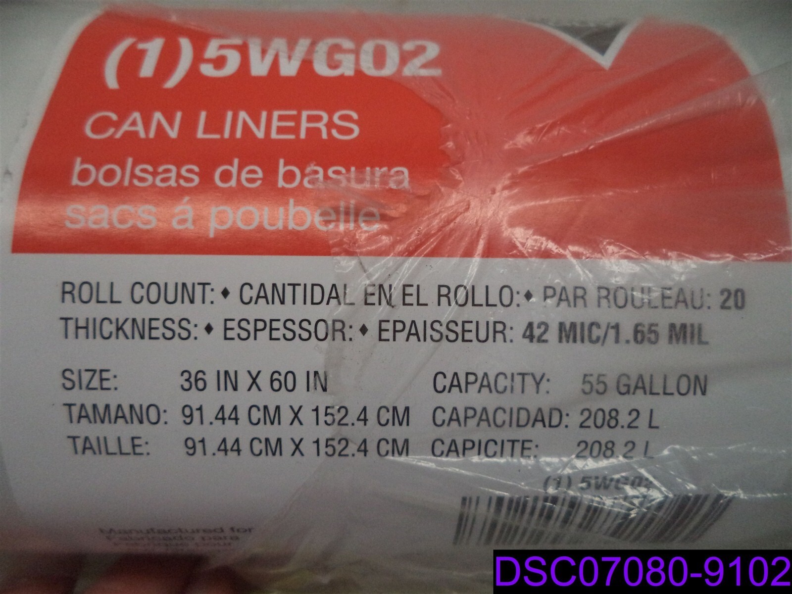 Qty = 1 Roll of 20: Tough Guy Trash Bags 55 Gallon, 1.65 Mil P/N 5WG02