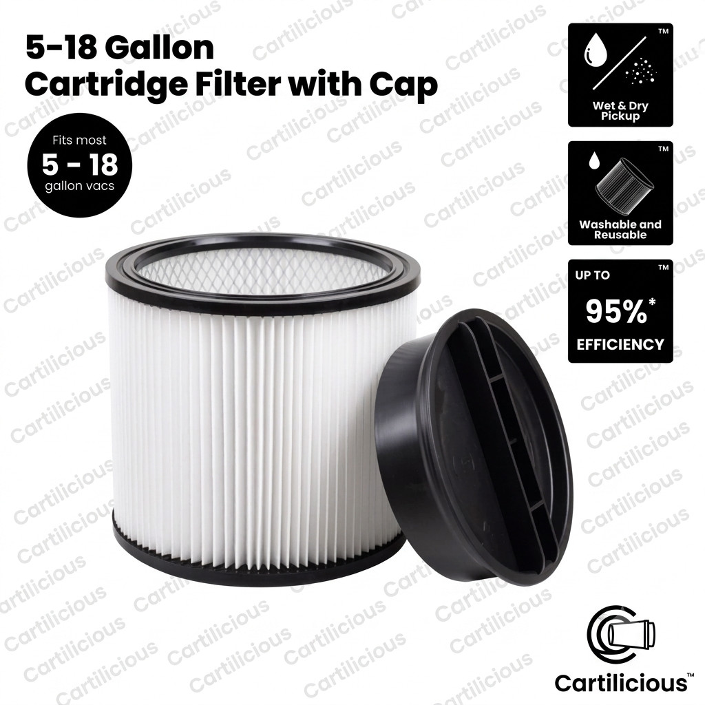 Universal Cartridge Filter with Cap for 5-18 Gallon Wet/Dry Shop Vacuums Replace
