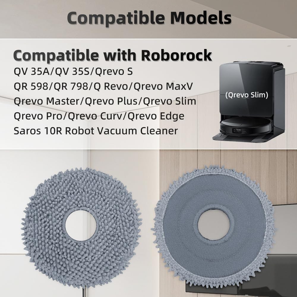 8 Pack Mop Pads for Roborock QV 35A/Qrevo S/Q Revo/Qrevo Pro/Qrevo Plus/Qrevo