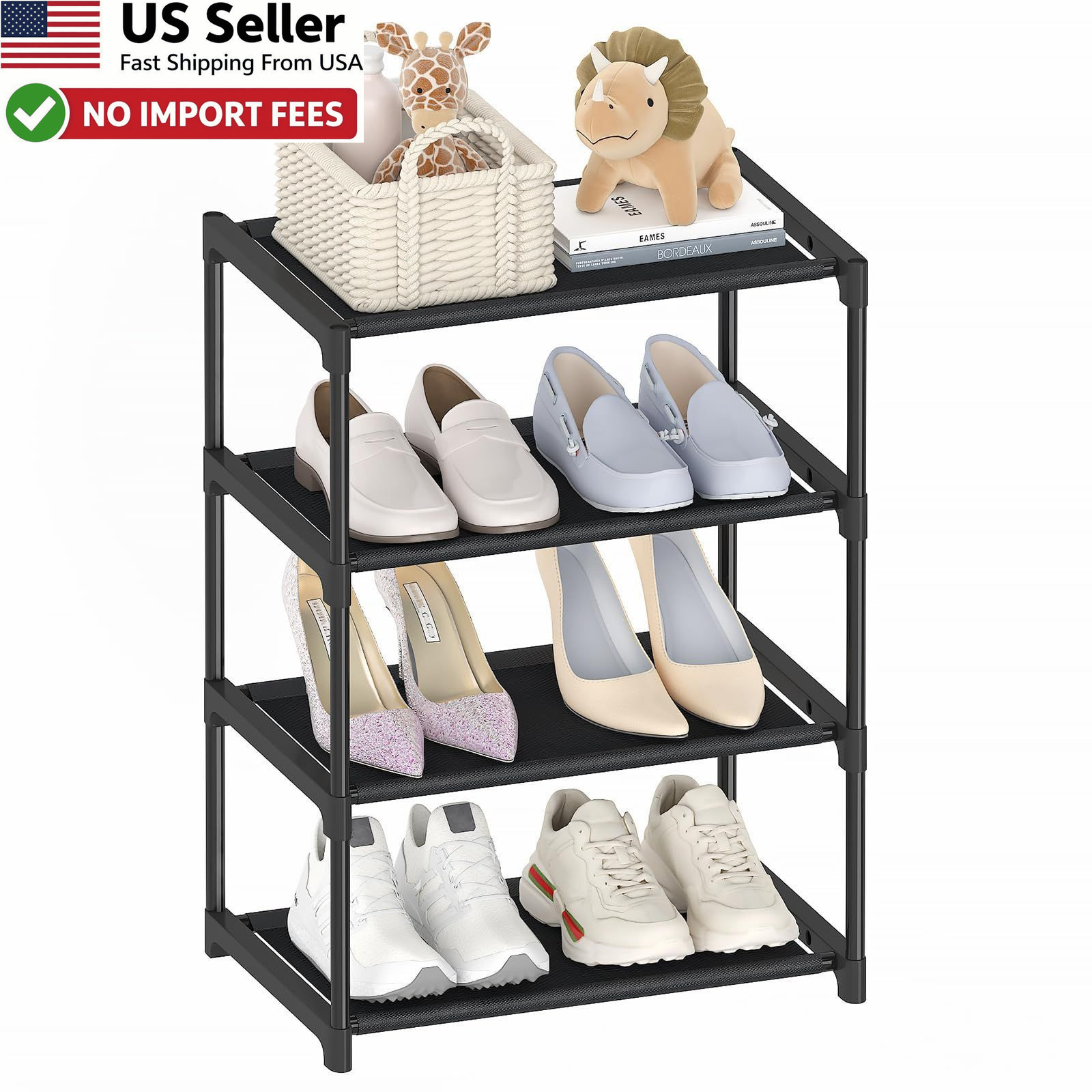 Autonomier 4 Tier Extra Small Shoe Rack 16.3 Wide Narrow Stackable Stand FROM US
