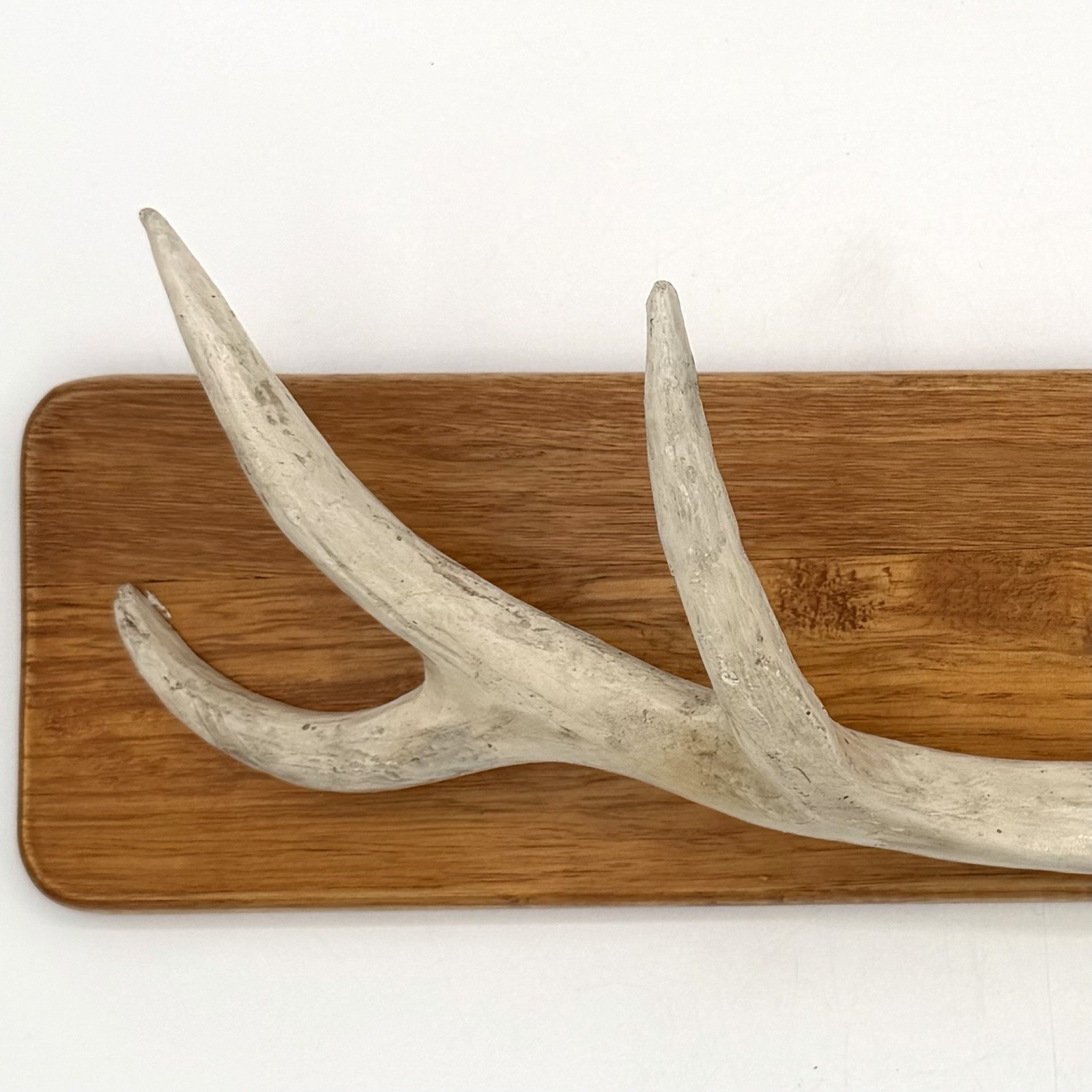 Rustic White Tail Deer Antler Wall Mounted Coat Hat Rack On Wood 17.5 X 4 Inch