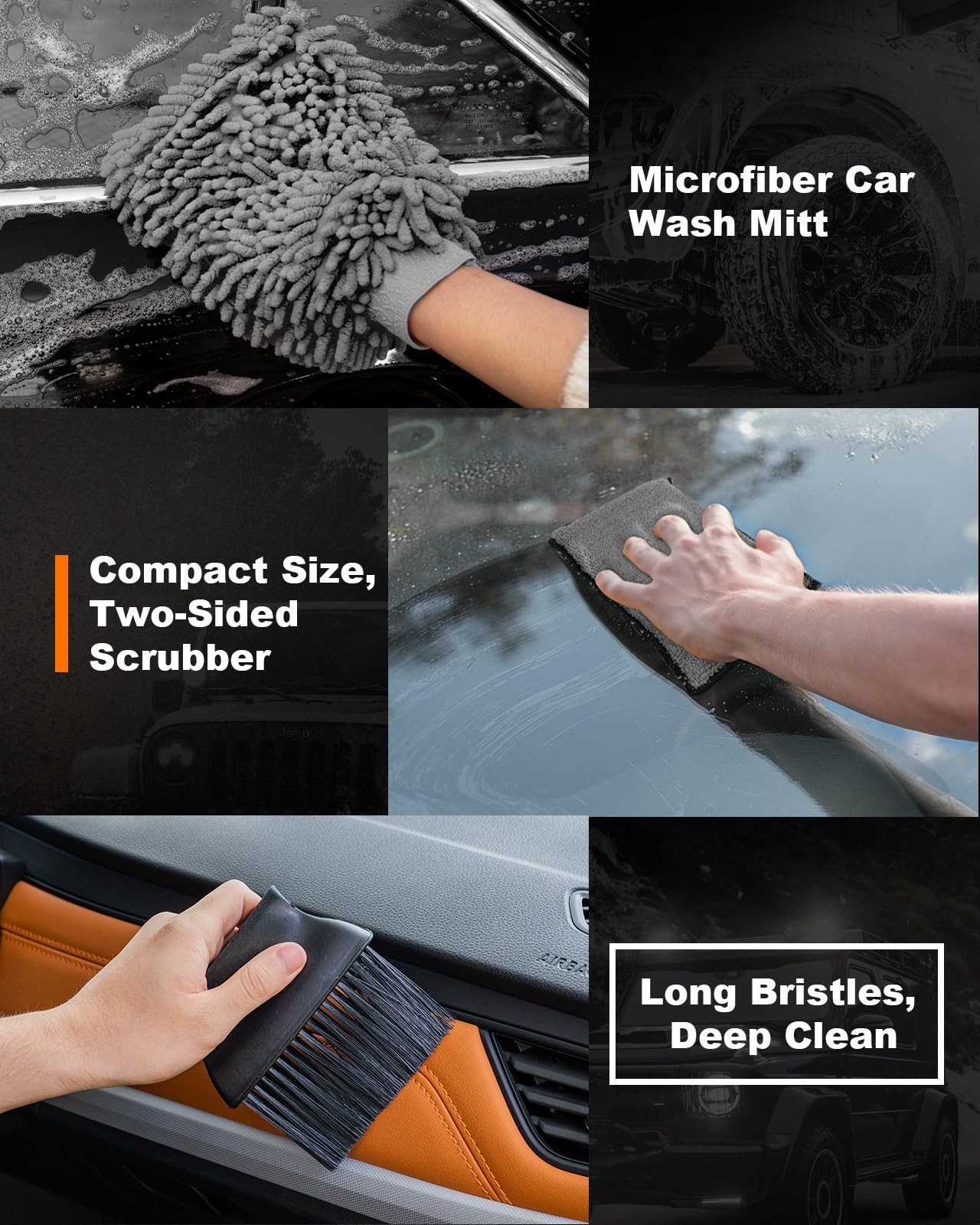 20Pcs Car Interior Cleaning Kit – Windshield Cleaner, Microfiber Mitt & Scrubber