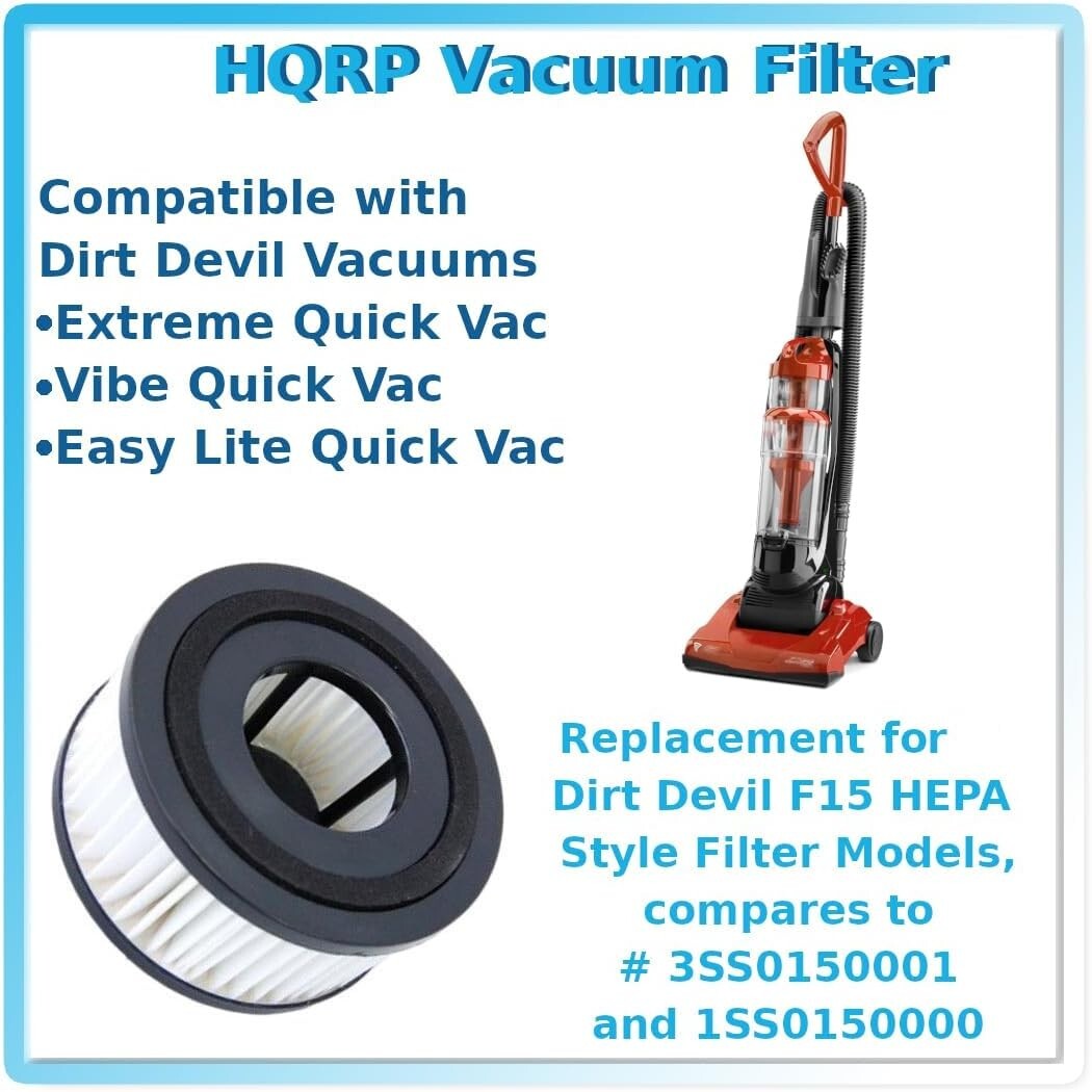 4x HQRP Washable and Reusable Filters for Dirt Devil F15 / F-15 Replacement
