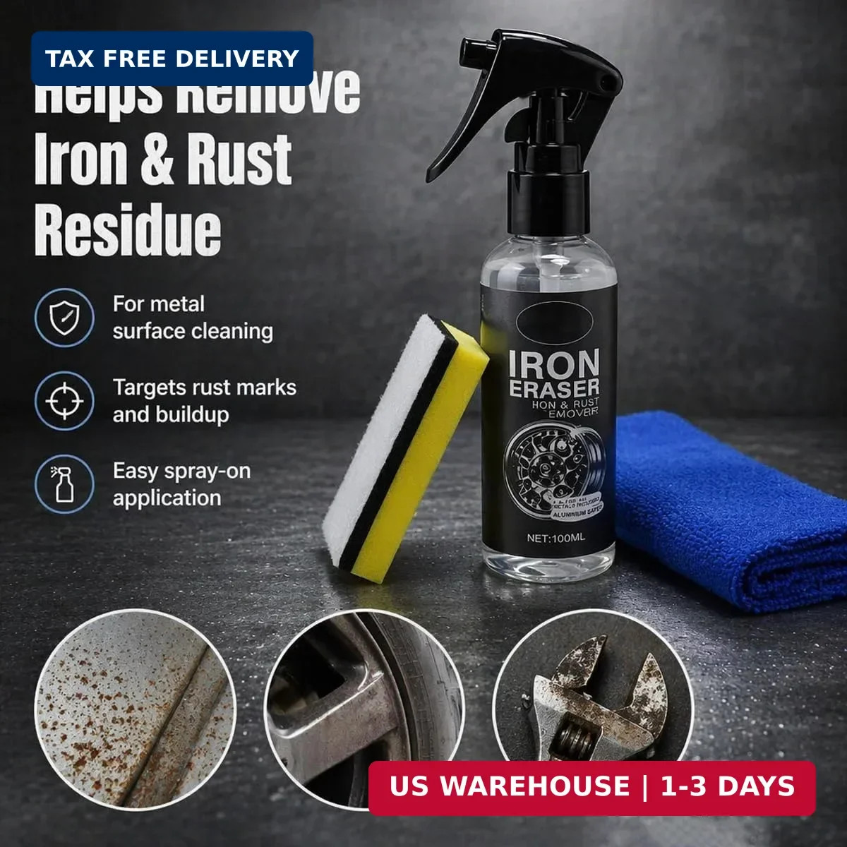 Iron Eraser Rust Remover Spray for Car Wheels & Paint, 100ML Rust And Brake Dust