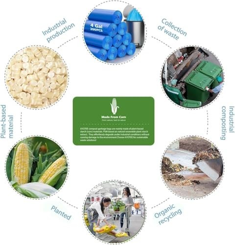 Compostable Trash Bags – 4 Gallon, 200 Packs, Biodegradable, Blue Recycle Bags,