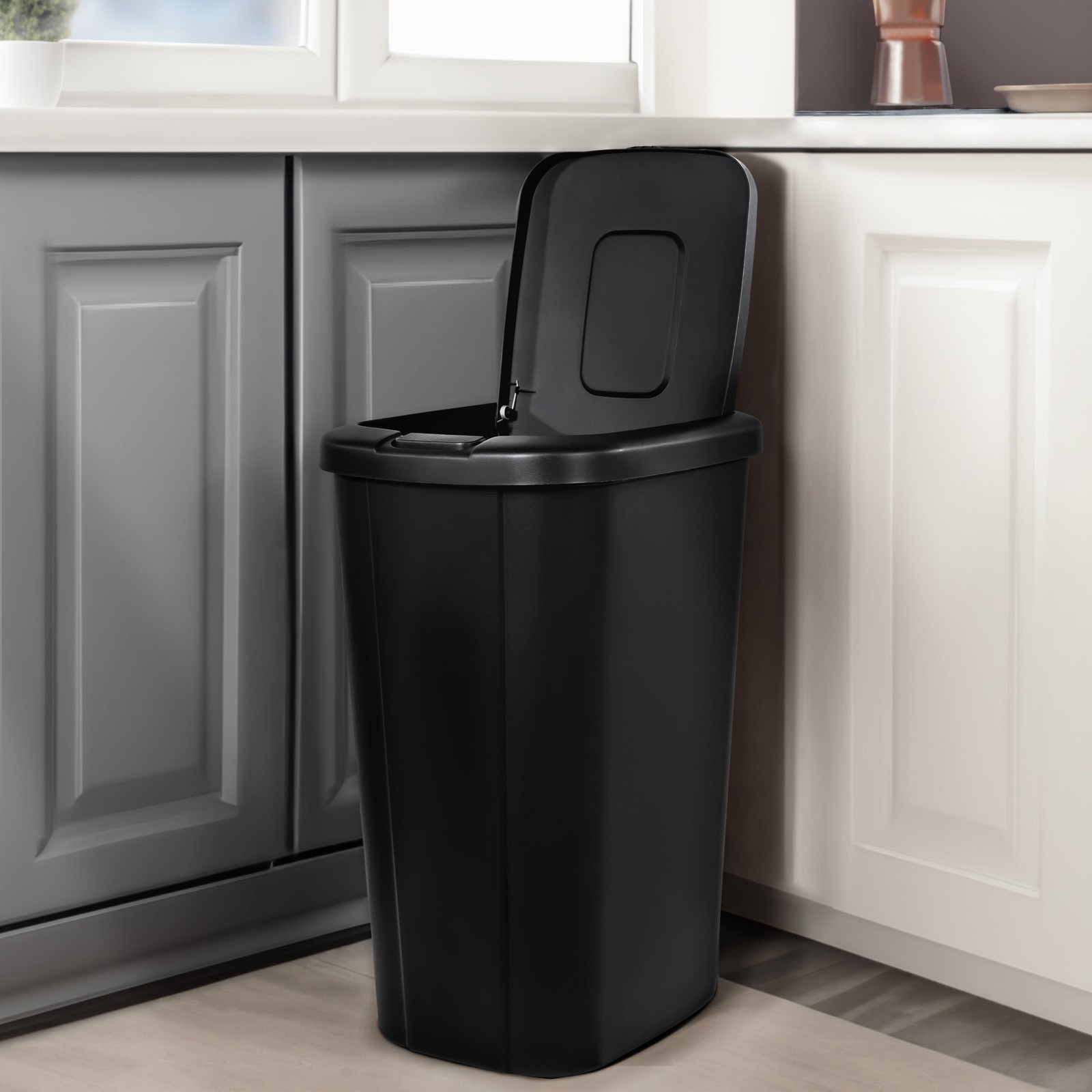 Hefty 13gal Touch Top Trash Can, Kitchen Garbage Bin with Lid, Black