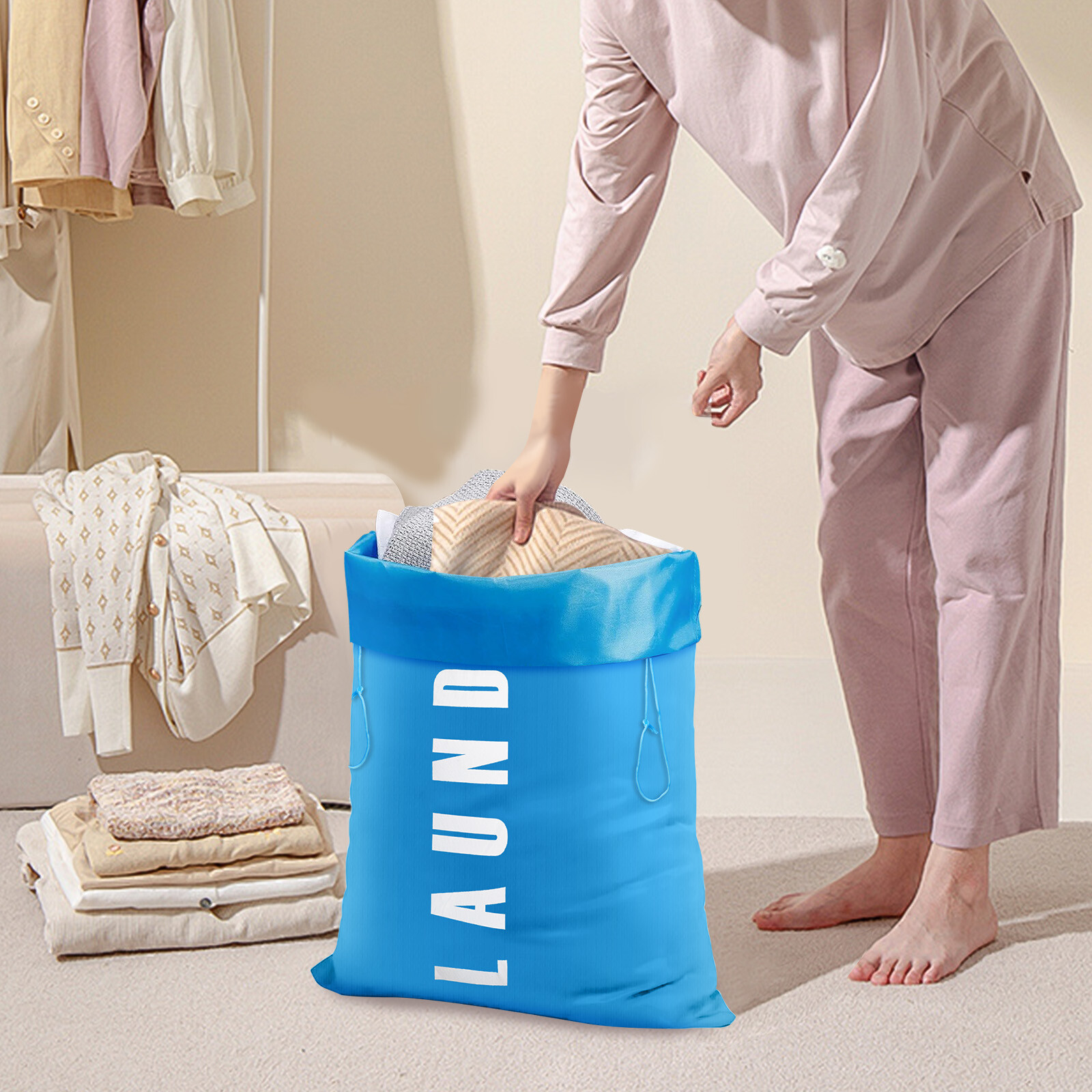 3 Pcs Large Heavy Duty Laundry Bags, Dirty Clothes Drawstring Storage Organizer