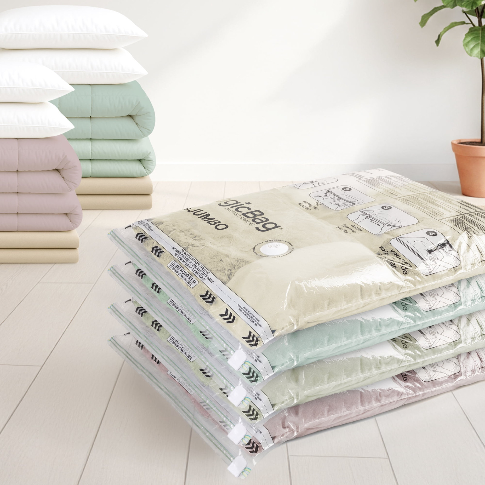 MagicBag Jumbo Vacuum Storage Bags (4 Pack) Flat Compression for Bedding