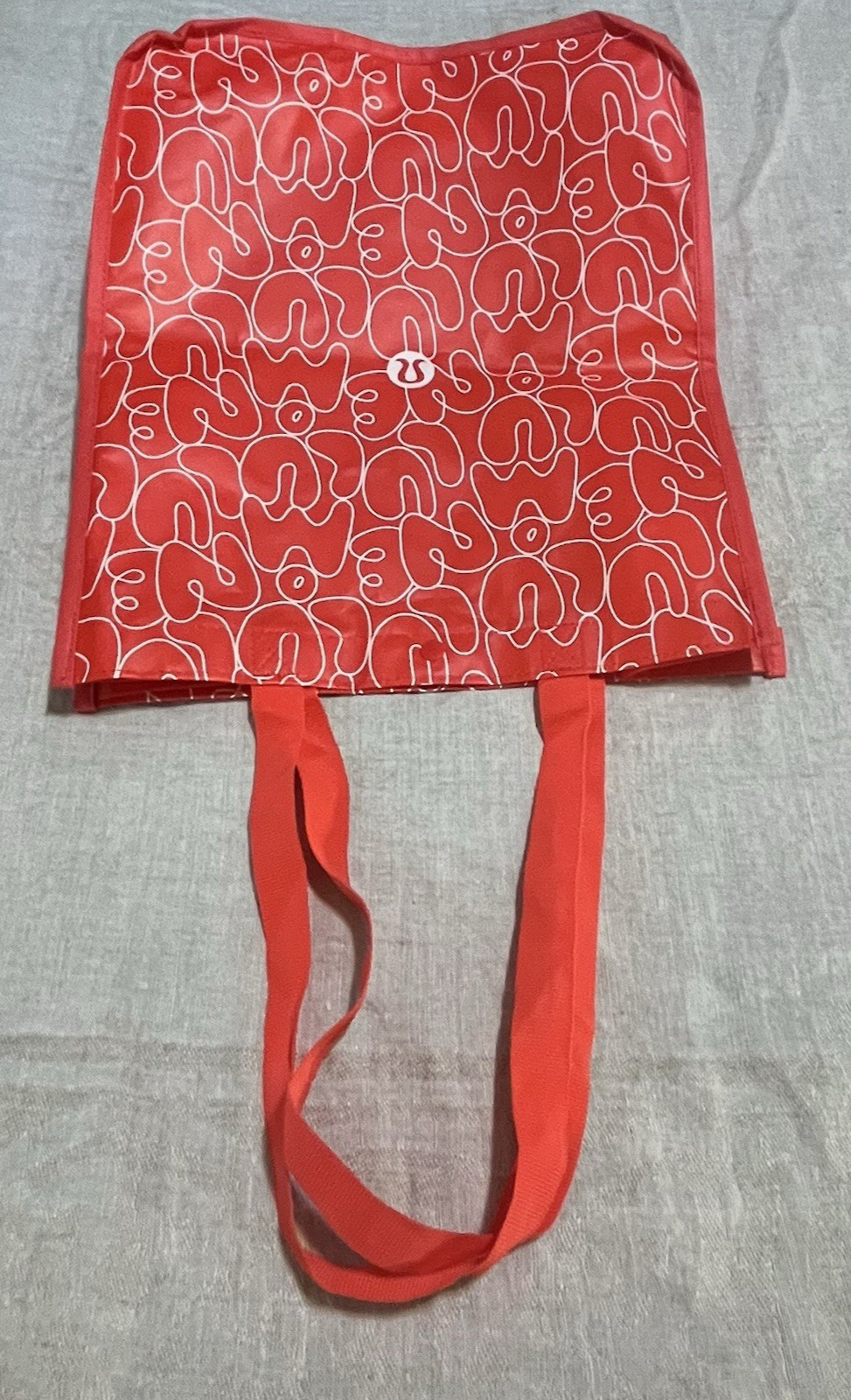 Lululemon Large Red & White Logo Reusable Shopping Bag All-Over Print