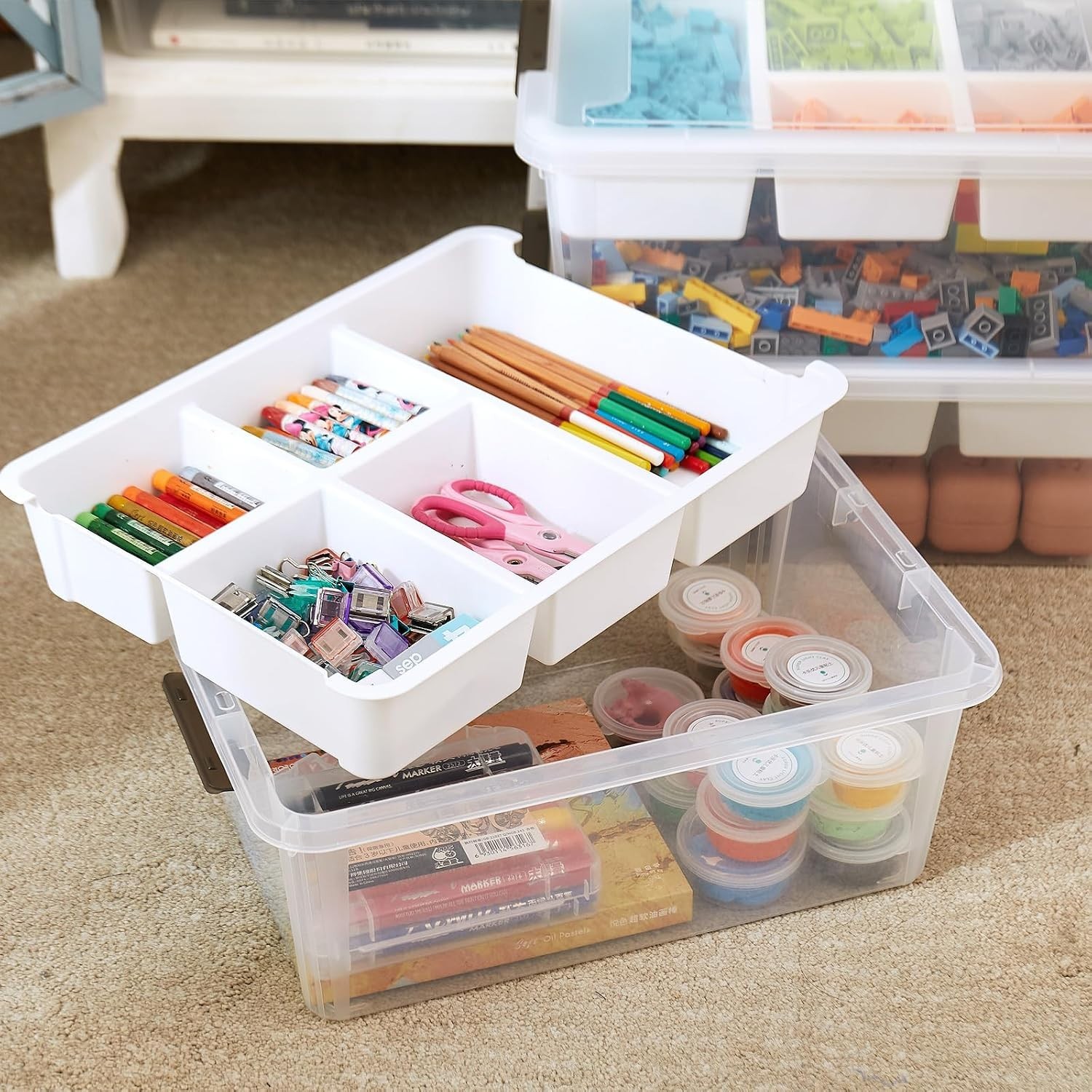 17 Quart Clear Storage Organizer with Lift Off Lid for Crafts and Sewing