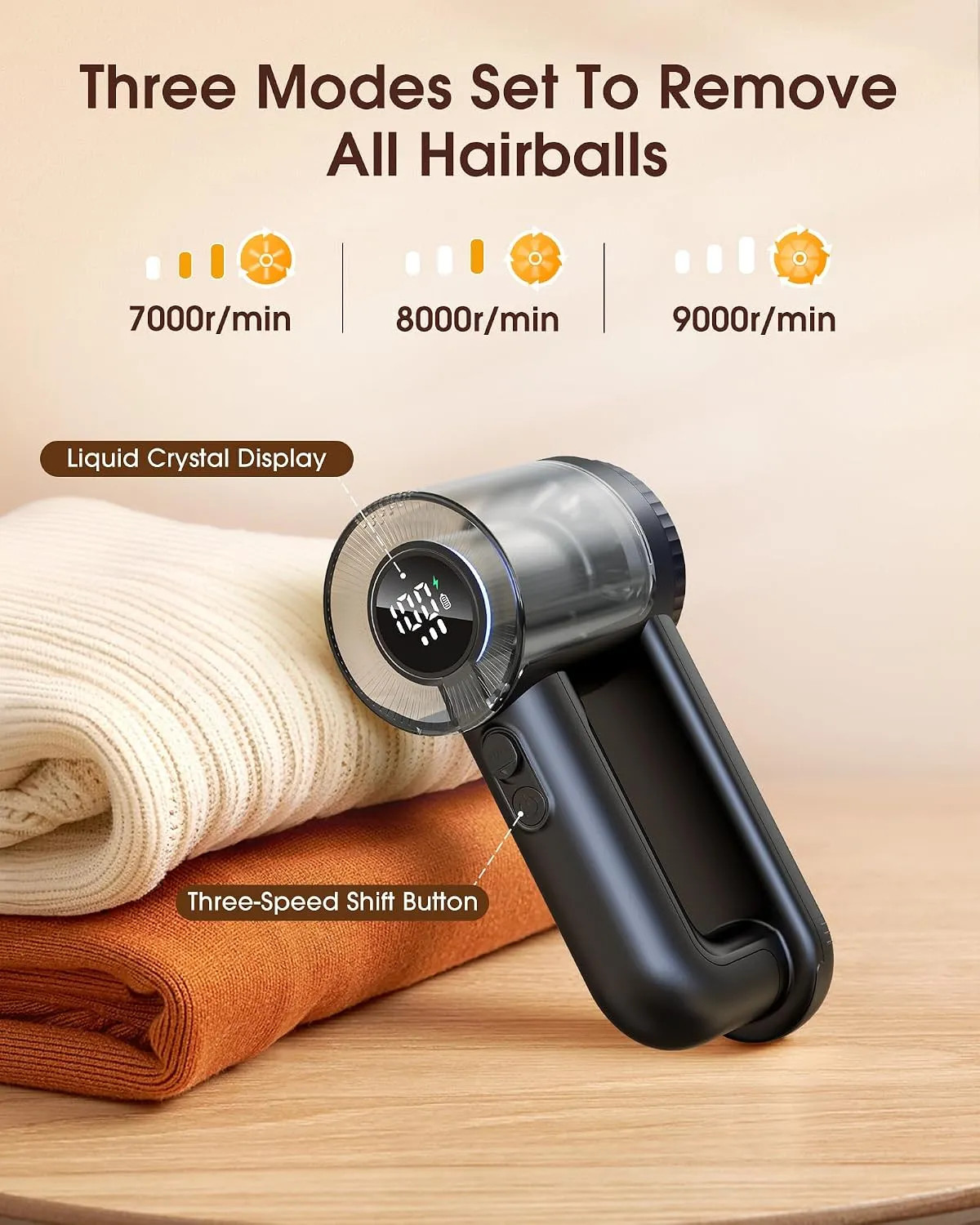 Electric Fabric Shaver Rechargeable Lint Remover 3 Speeds 6 Leaf Blades Digital