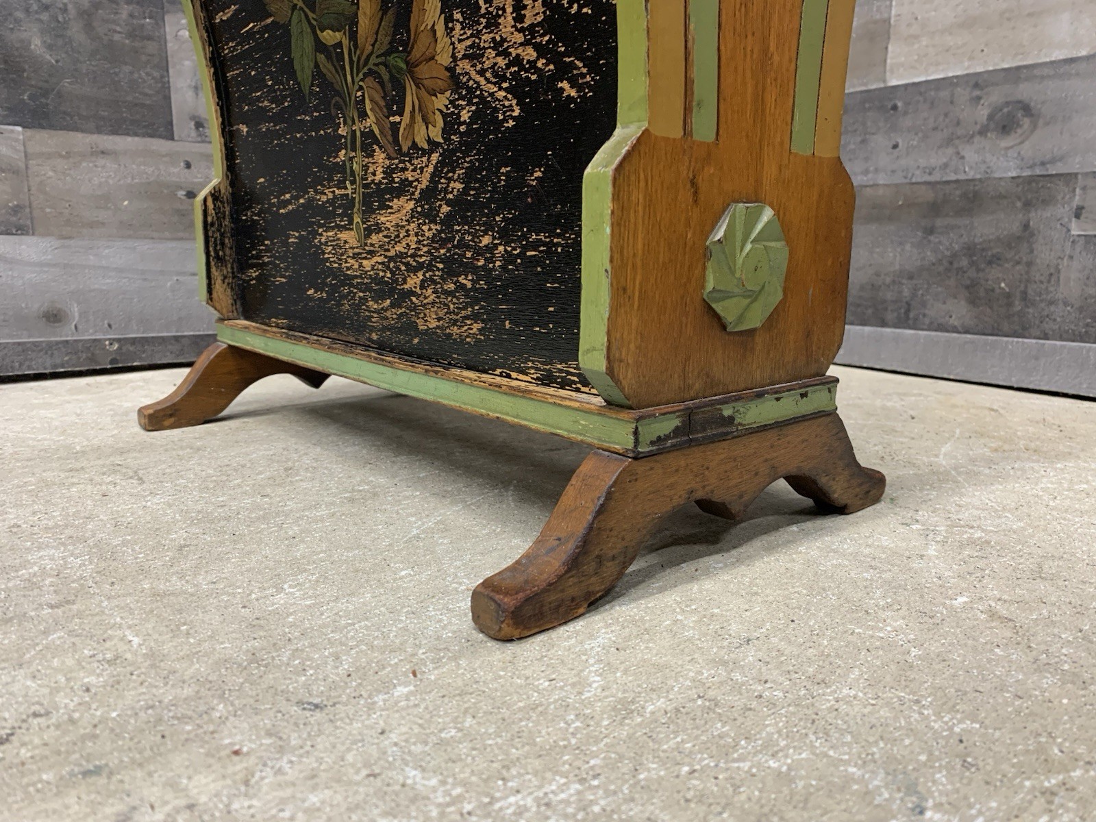 Vtg Art Nouveau Magazine Rack Florentine Footed Stand Wood Record Case Antique