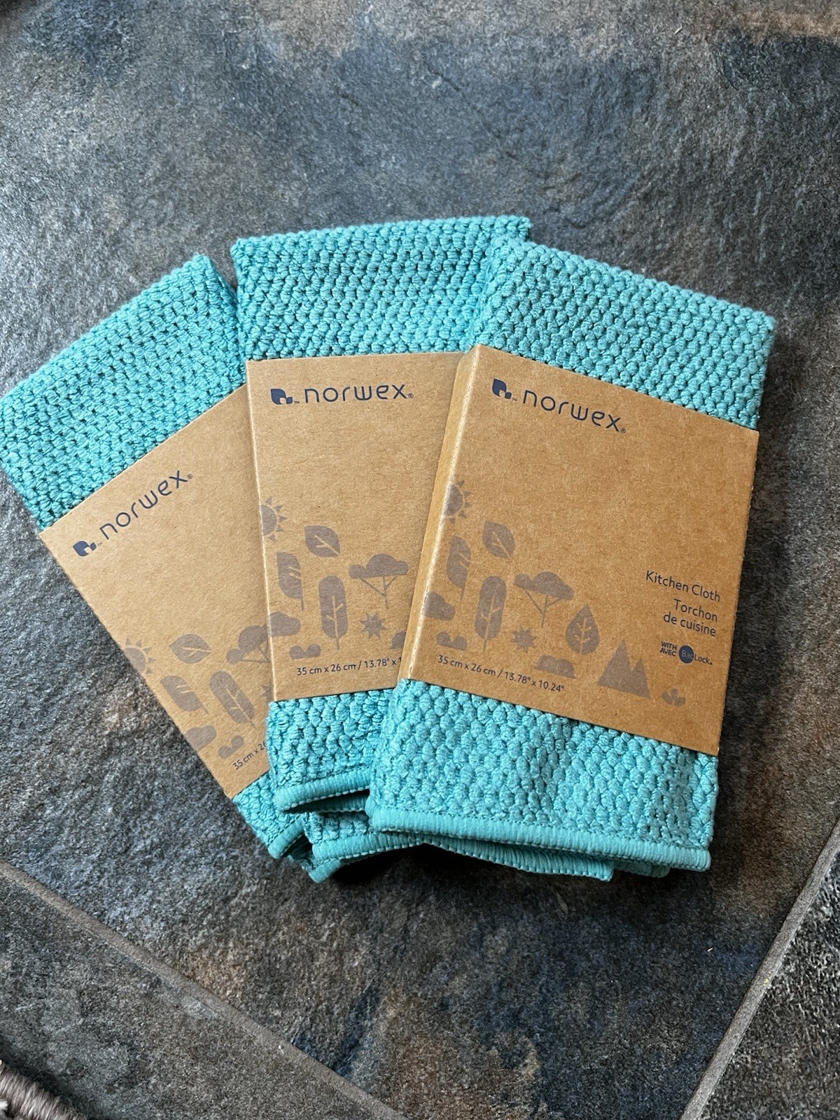 Norwex 3 Kitchen Cloth Turquoise Diamond Pattern Microfiber BacLock