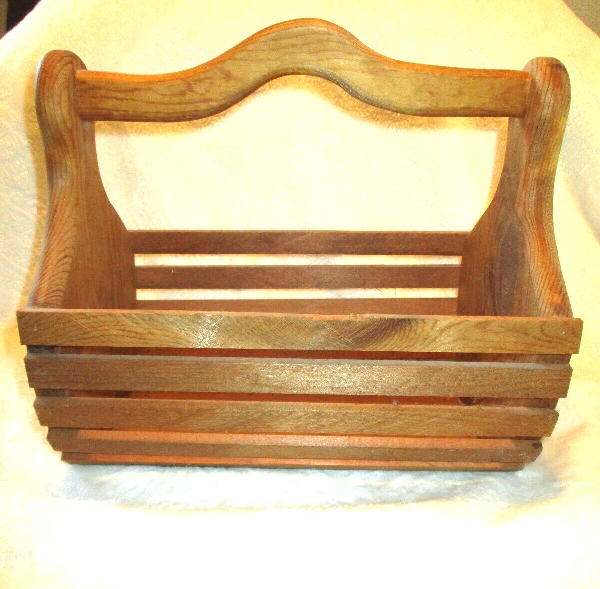 Wooden Slatted Basket~Sturday Wood~Magazine Holder~12.0″ x 7.75″ x 10.75″~1970’s