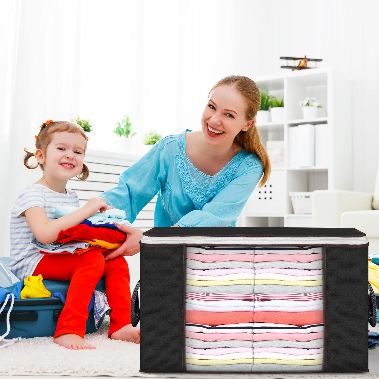 4 PCS 90L Large Clothes Storage Bags Foldable Closet Organizer Bins Black