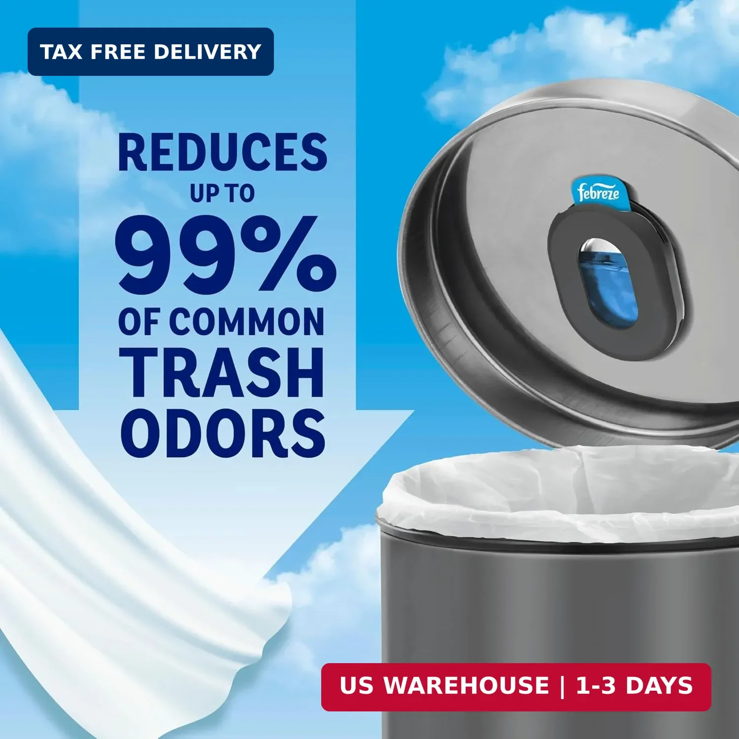 Febreze Trash Odor Fighter, Trash Can Air Freshener, Stick-On Deodorizer for Gar
