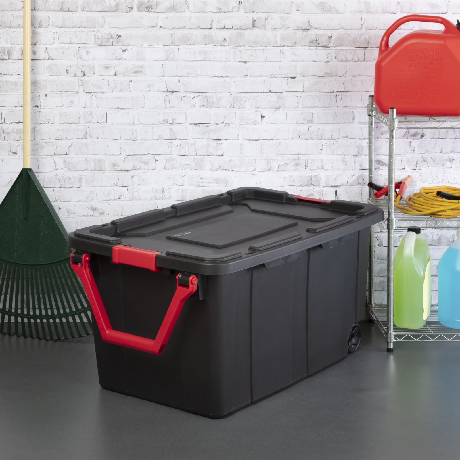 Sterilite 40 Gal Wheeled Industrial Storage Tote Bin Black Set of 4