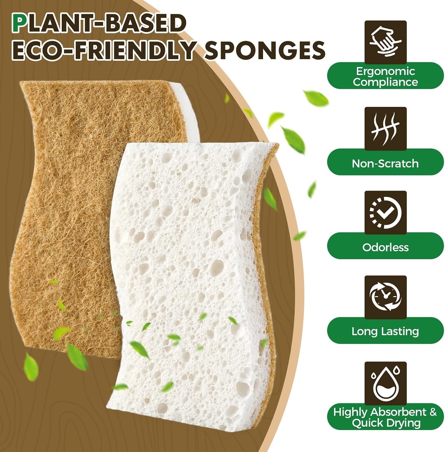 12 Pack Natural Biodegradable Kitchen Non Scratch Sponges,Compostable Plant B…