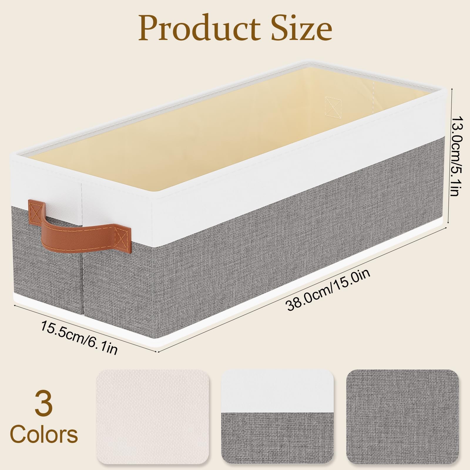 YheenLf Storage Baskets White/Gray Boxes 15x6x5 In 3-Pack
