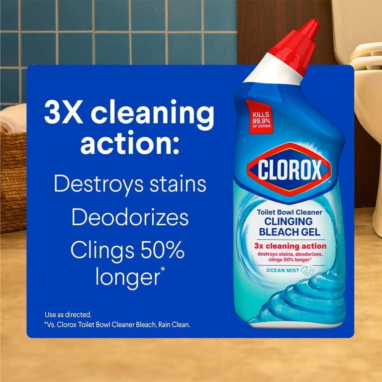 Clorox Clinging Bleach Gel Toilet Bowl Cleaner, Disinfecting, Ocean Mist 24 oz