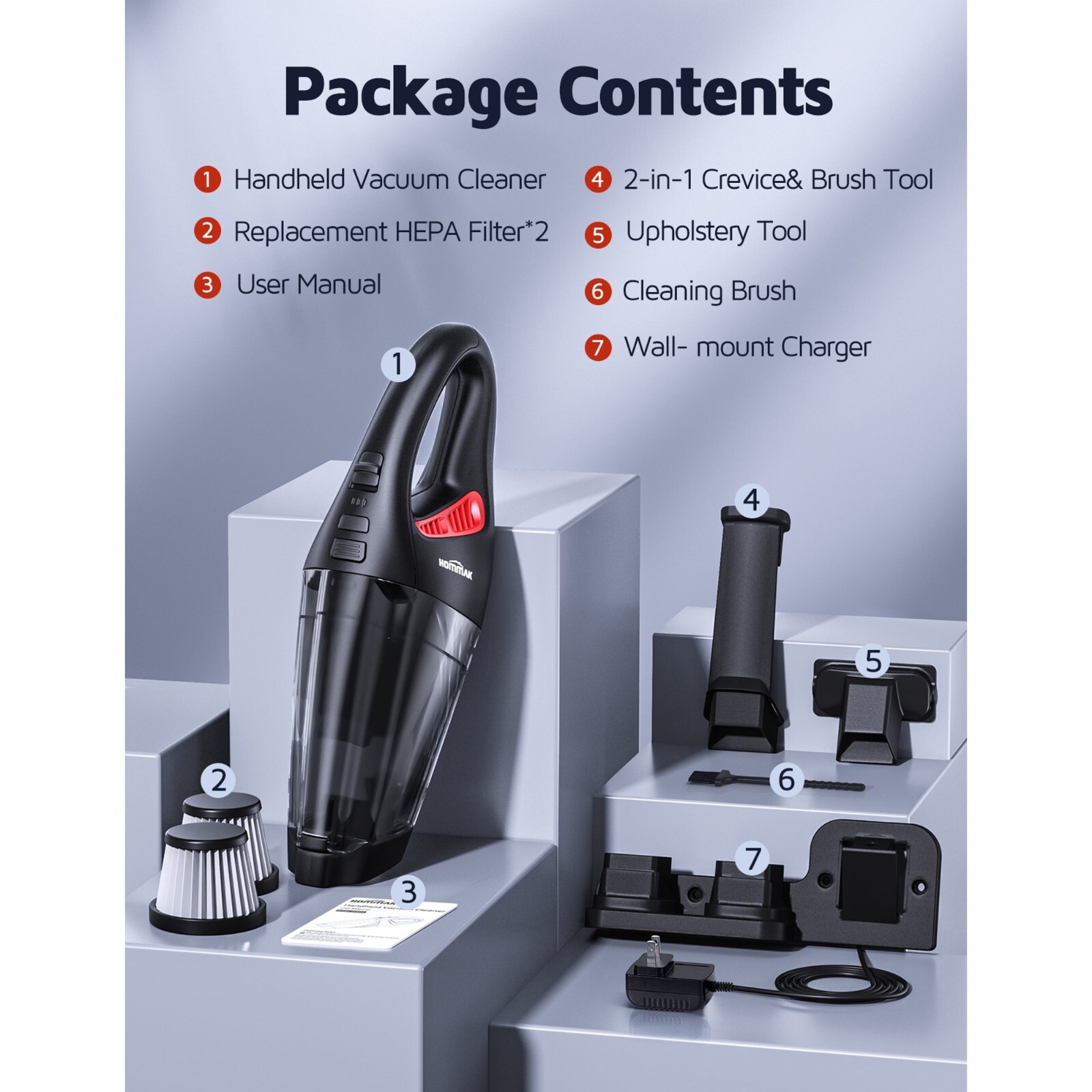2024 Hommak Handheld Vacuum car Vacuum 6KPa Cordless Rechargeable For House