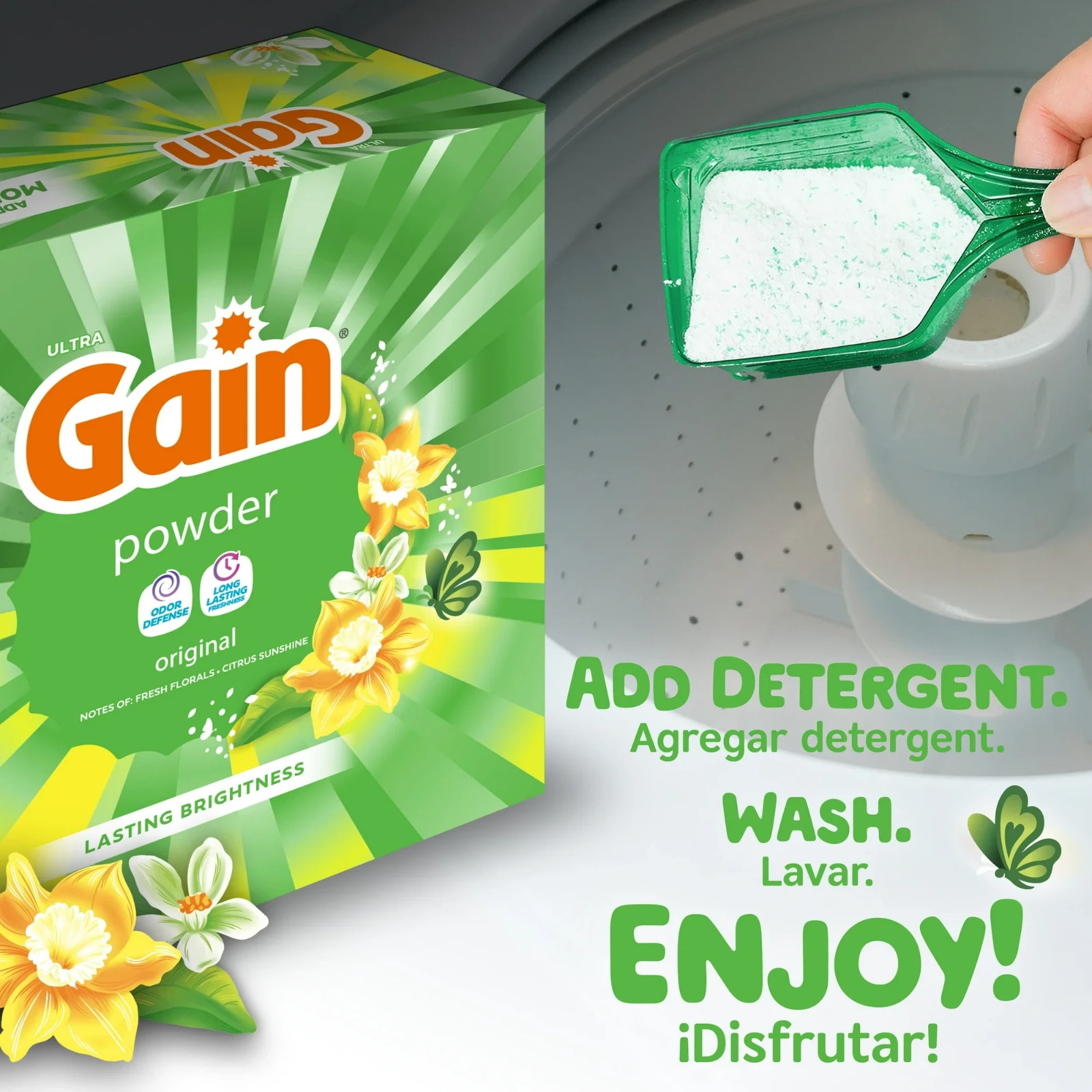 2P Gain Powder Laundry Detergent, Original Scent, 123 oz, 133 Loads