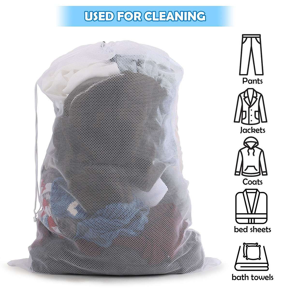 Heavy Duty Laundry Bag Large Mesh Wash Clothes With Drawstring Top Closure